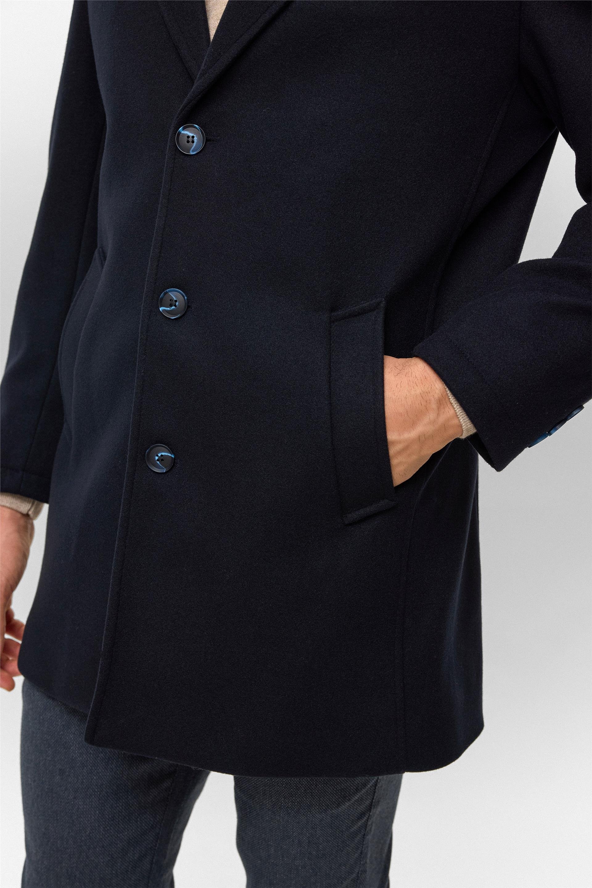 Lacivert Slim Düz Sivri Yaka Kaban