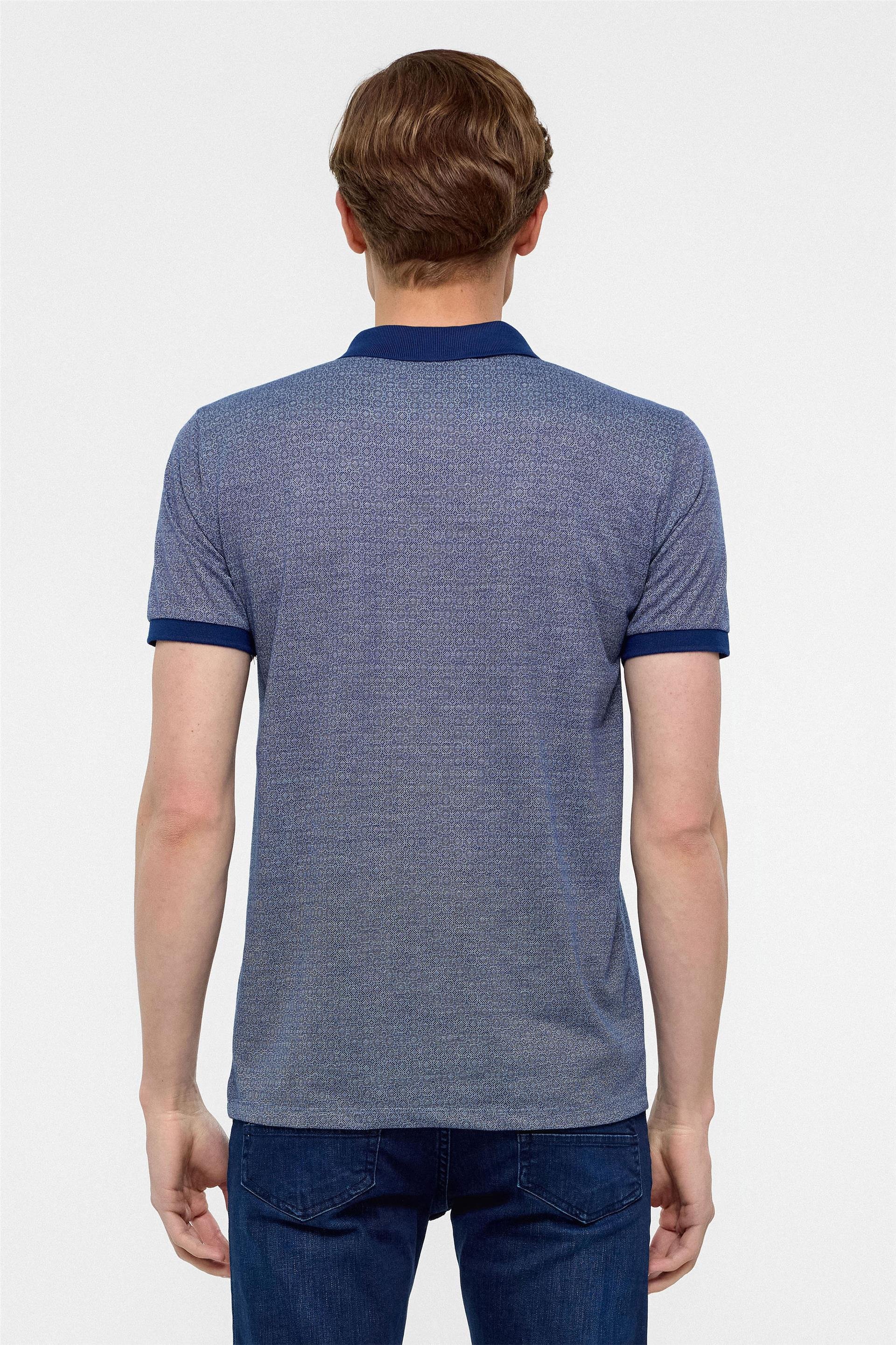 Lacivert Slim Fit Baskılı Polo Yaka Tişört