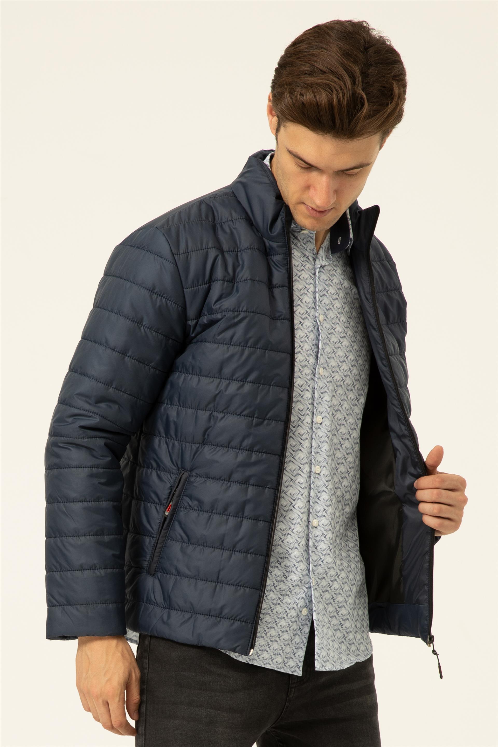Lacivert Slim Kapitone   Mont