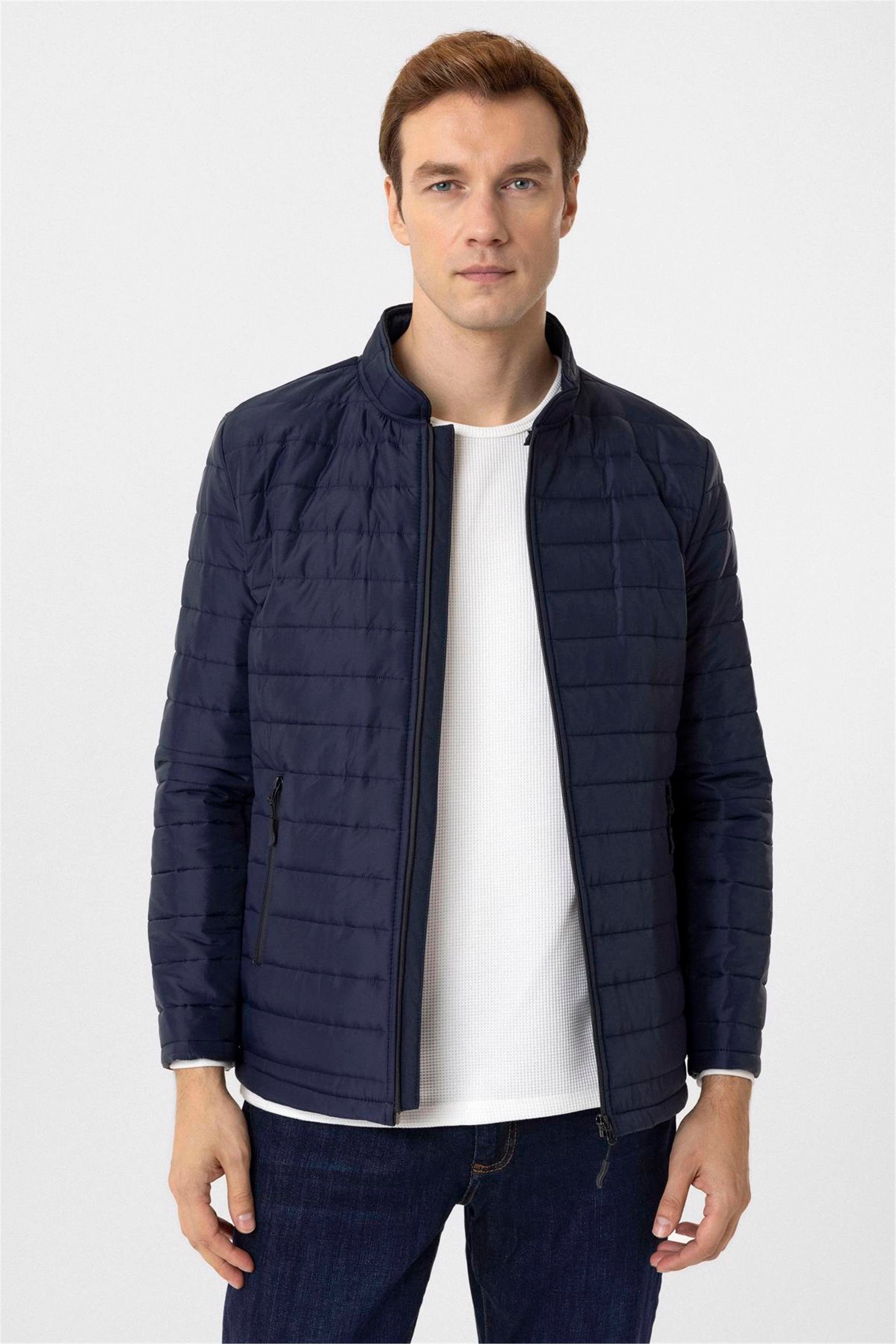 Lacivert Slim Kapitone Mont