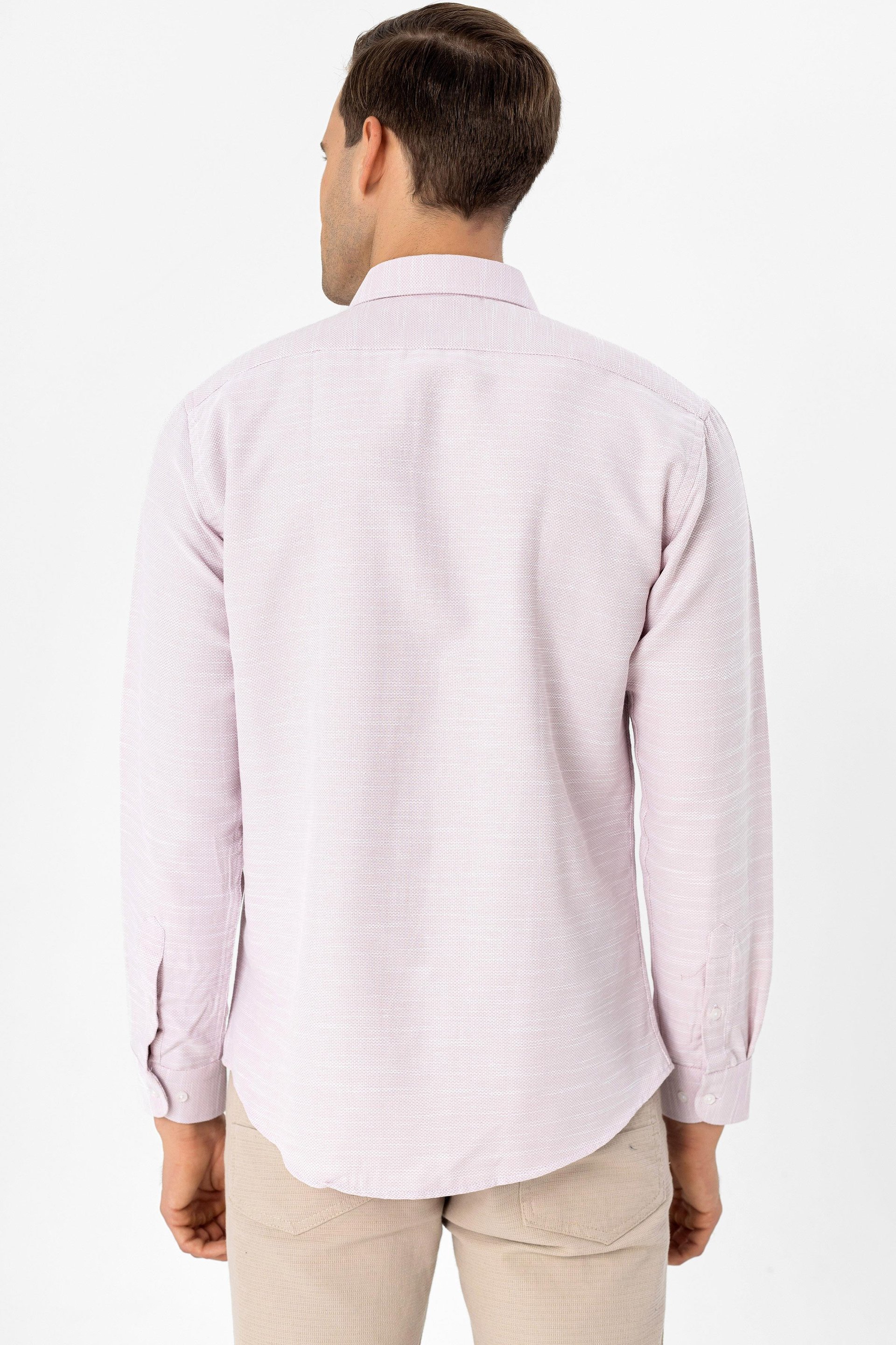 Pembe Slim Fit Armürlü Klasik Yaka Gömlek