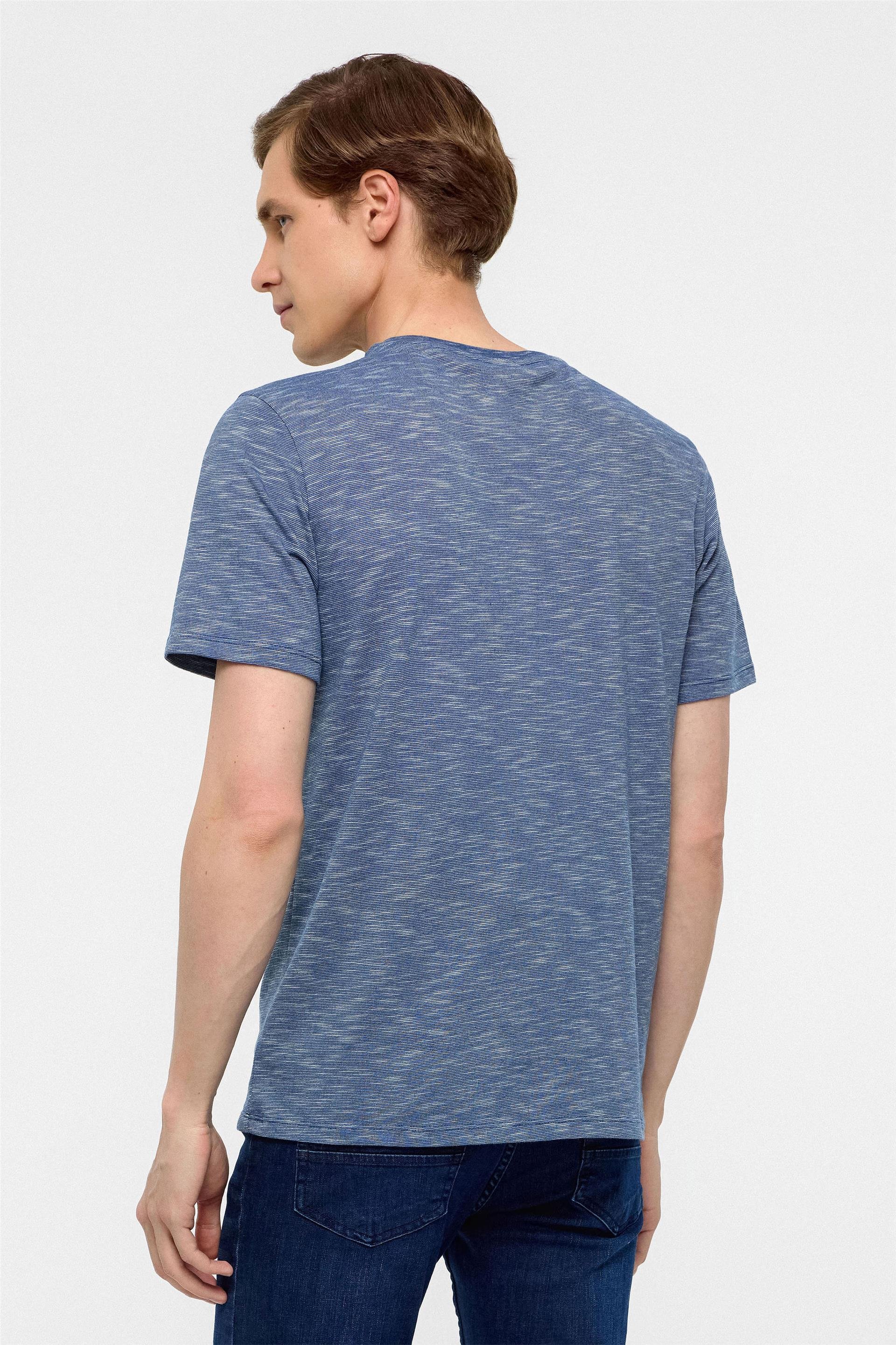 Saks Mavi Regular Armürlü Bisiklet Yaka Tişört