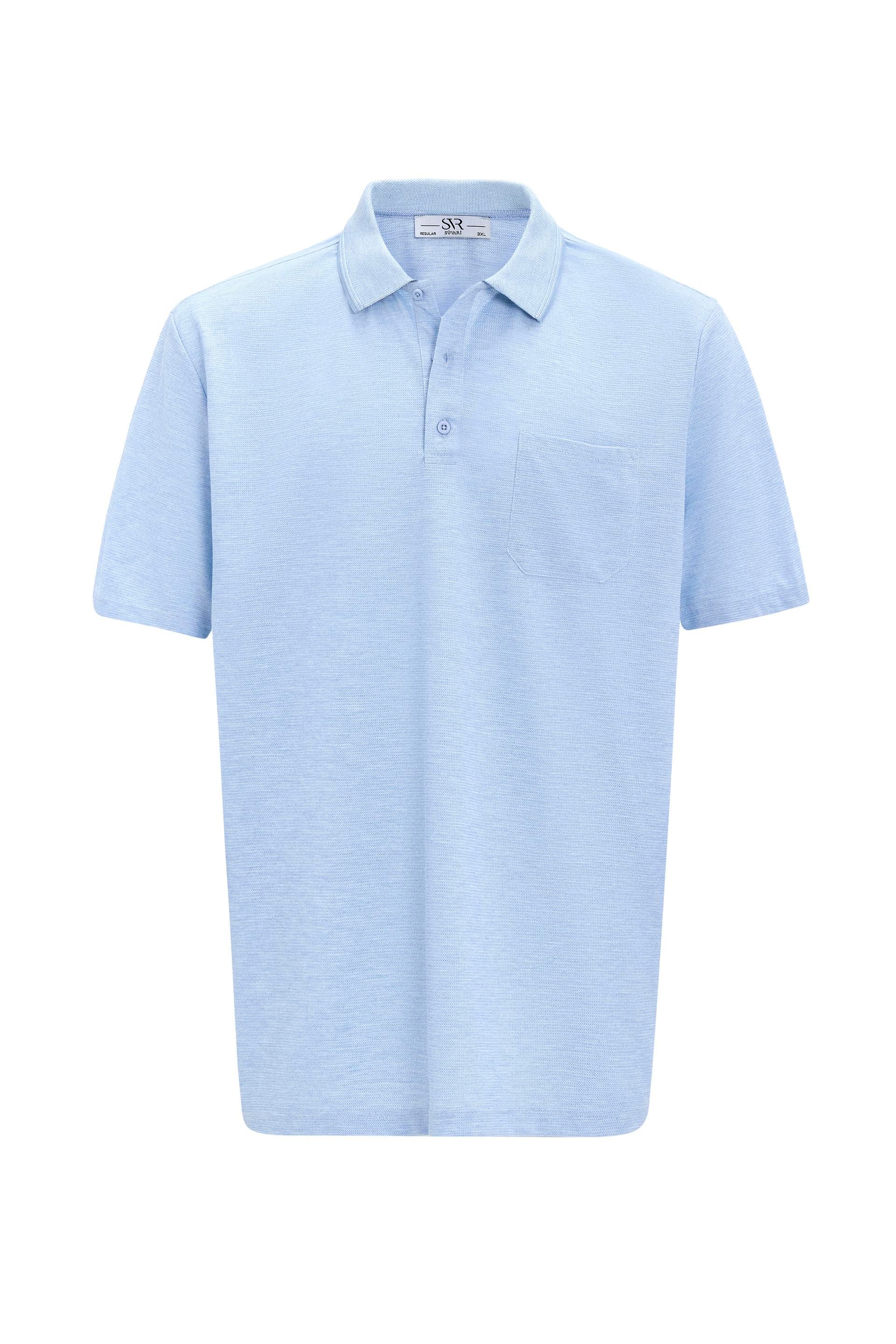 Saks Mavi Regular Armürlü Polo Yaka Tişört