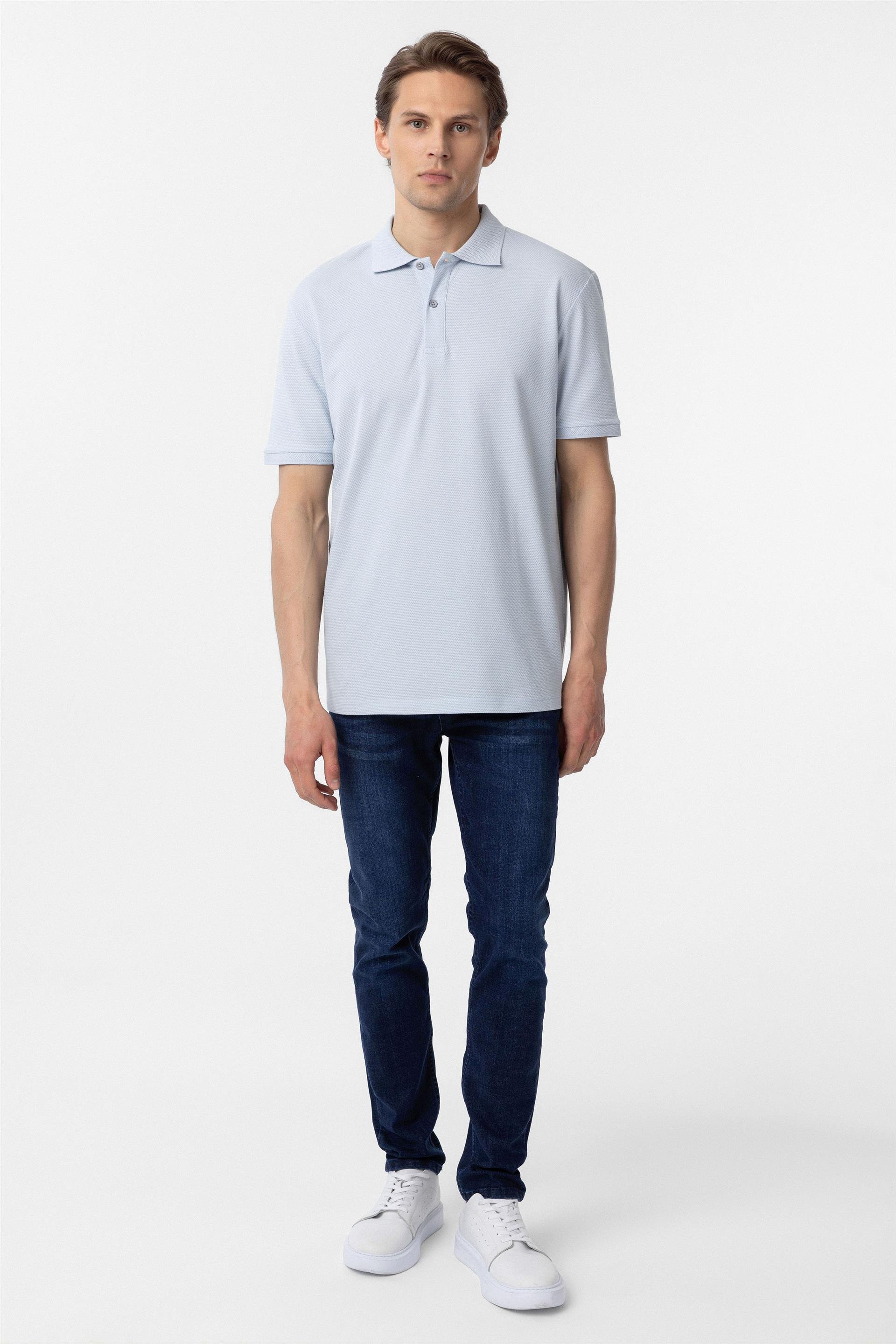 Saks Mavi Regular Armürlü Polo Yaka Tişört