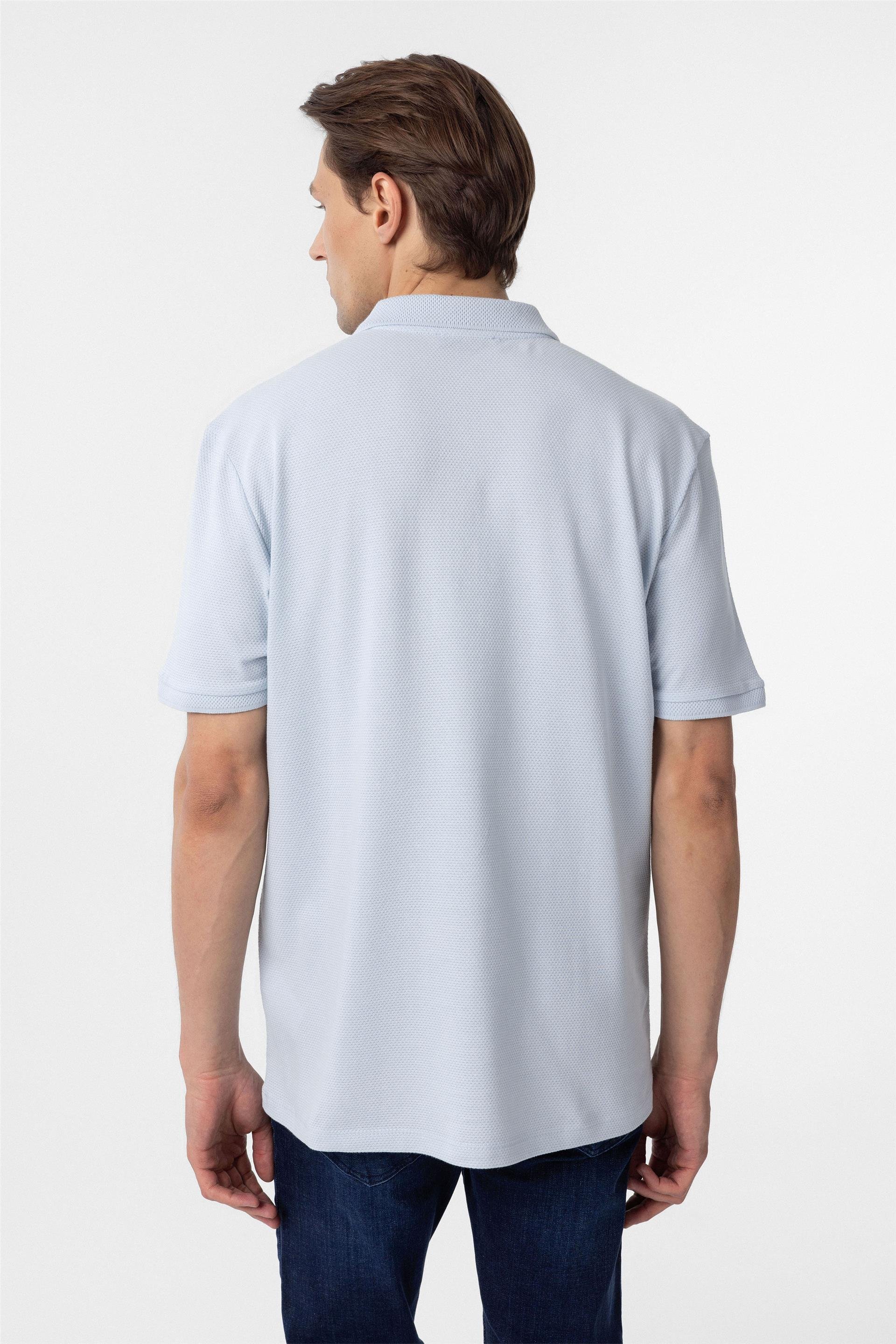 Saks Mavi Regular Armürlü Polo Yaka Tişört