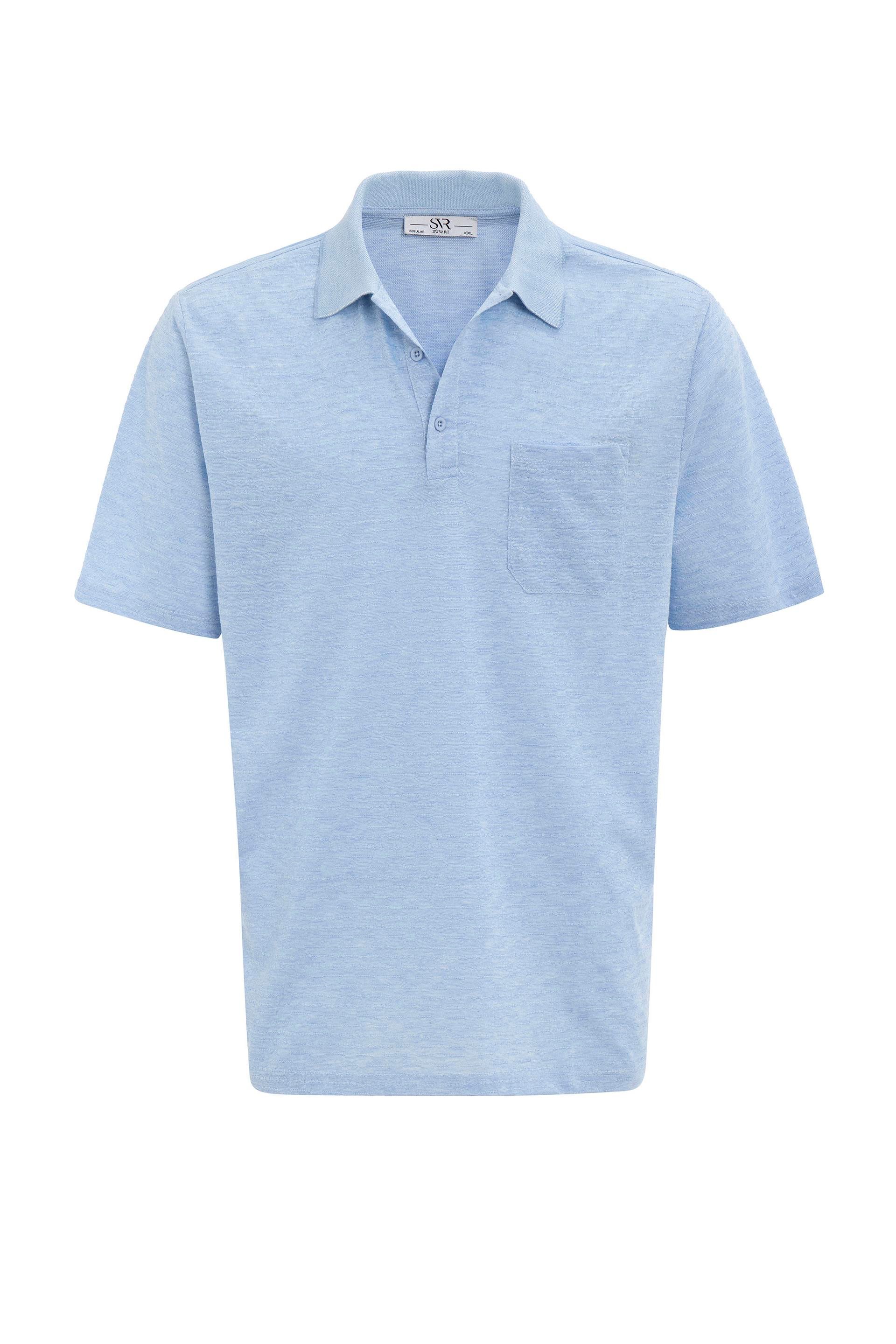 Saks Mavi Regular Armürlü Polo Yaka Tişört