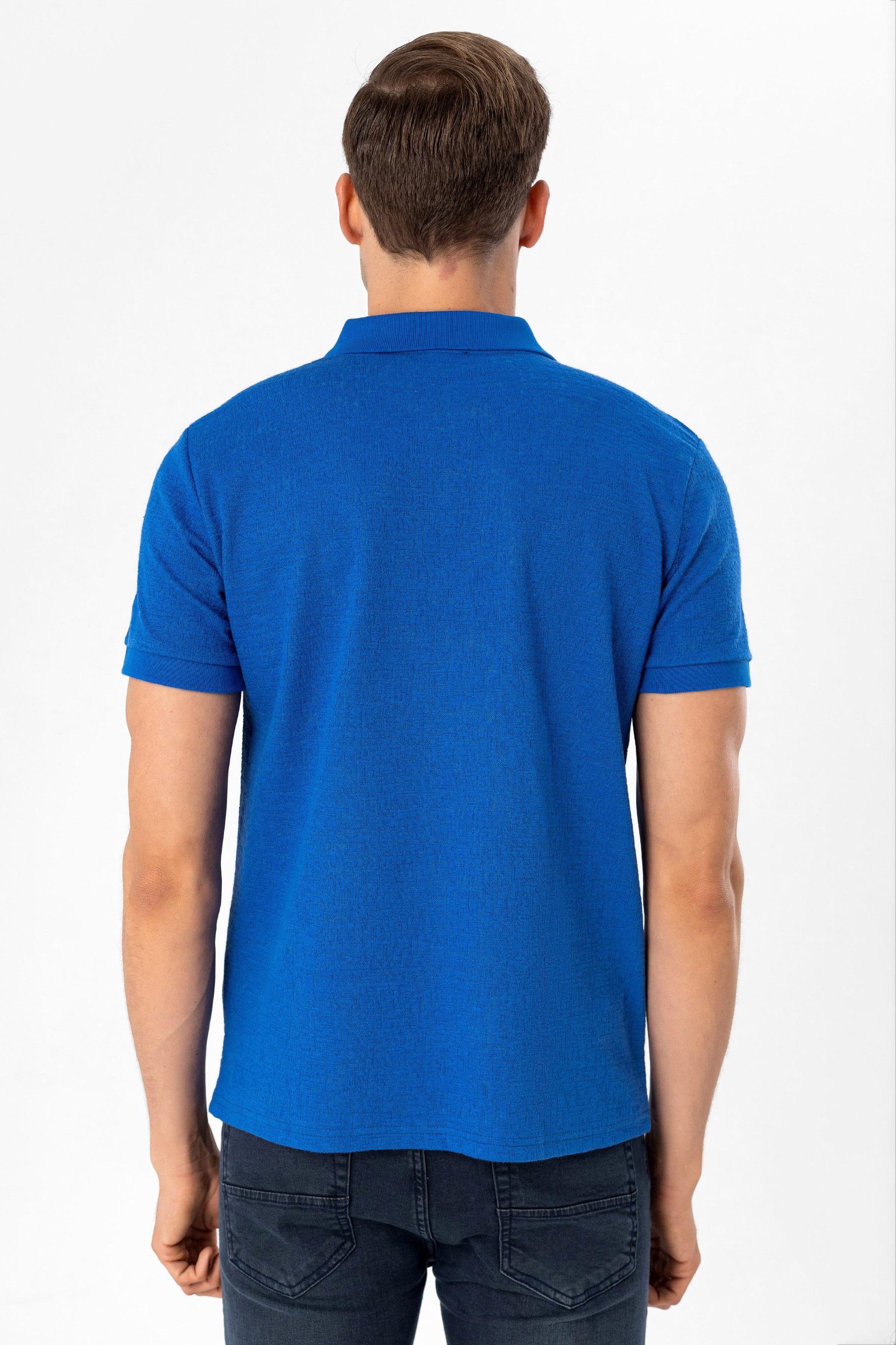 Saks Mavi Slim Armürlü Polo Yaka Tişört