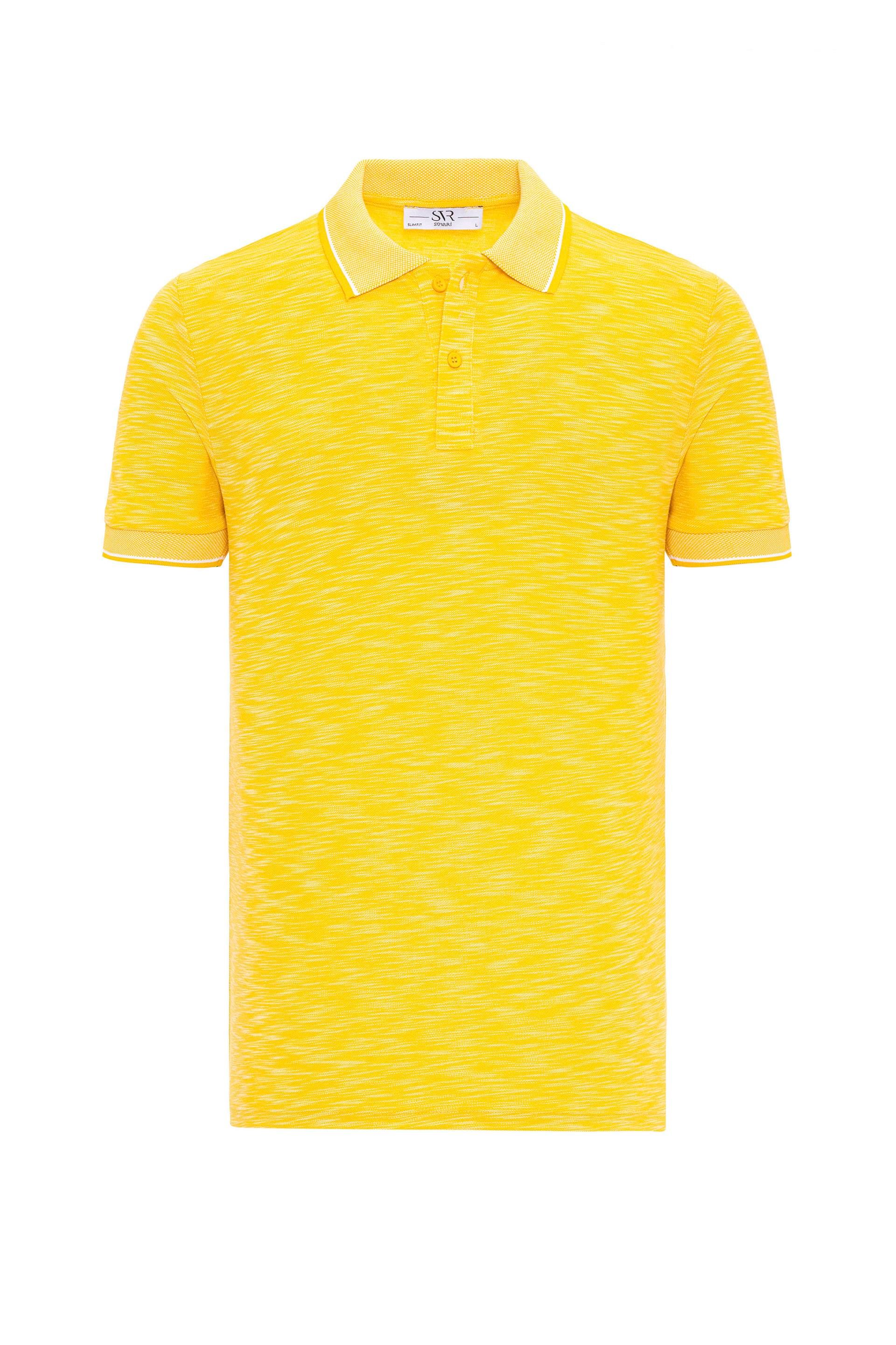 Sarı Slim Armürlü Polo Yaka Tişört