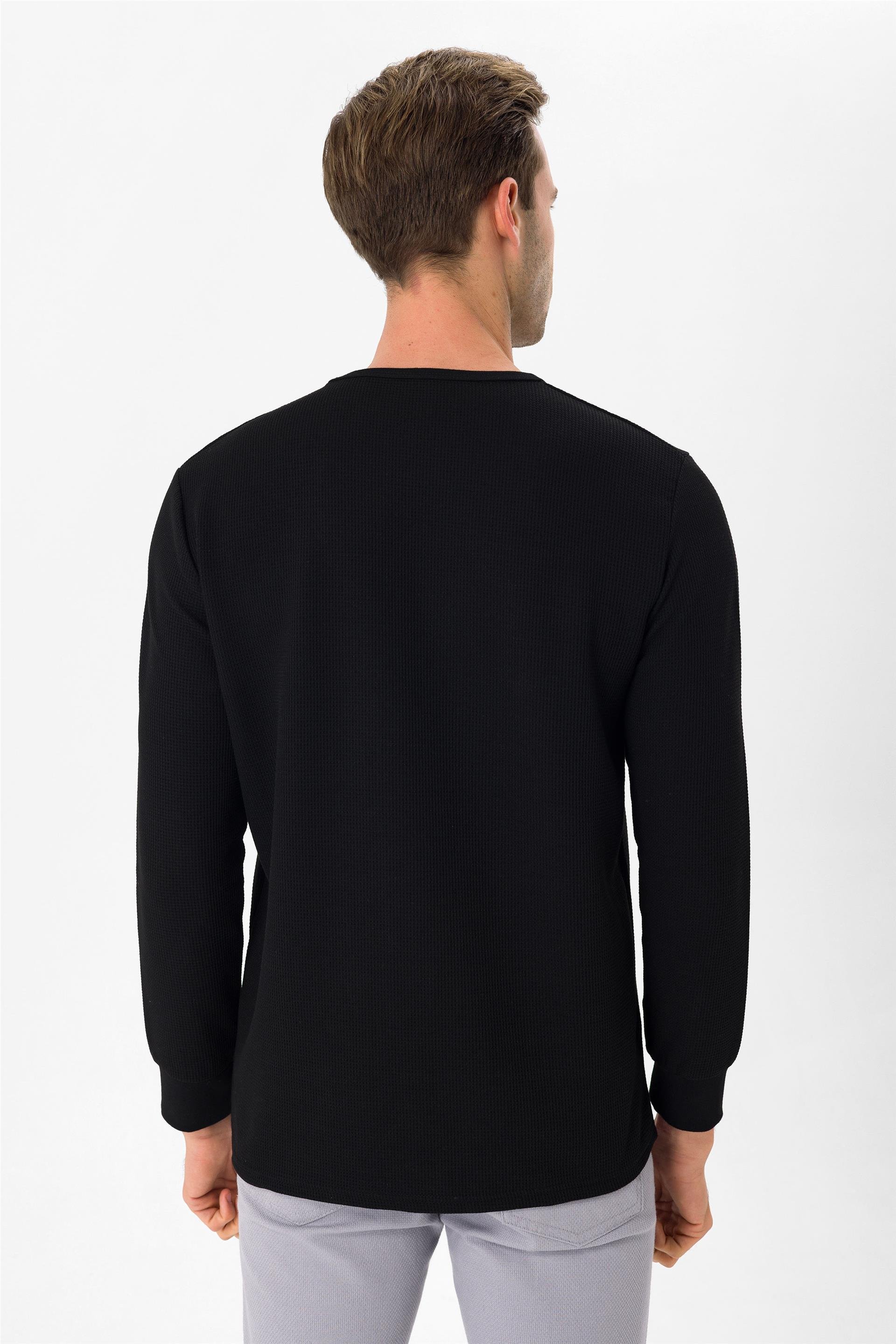 SİYAH 10 Slim Armürlü O Yaka  Sweatshirt