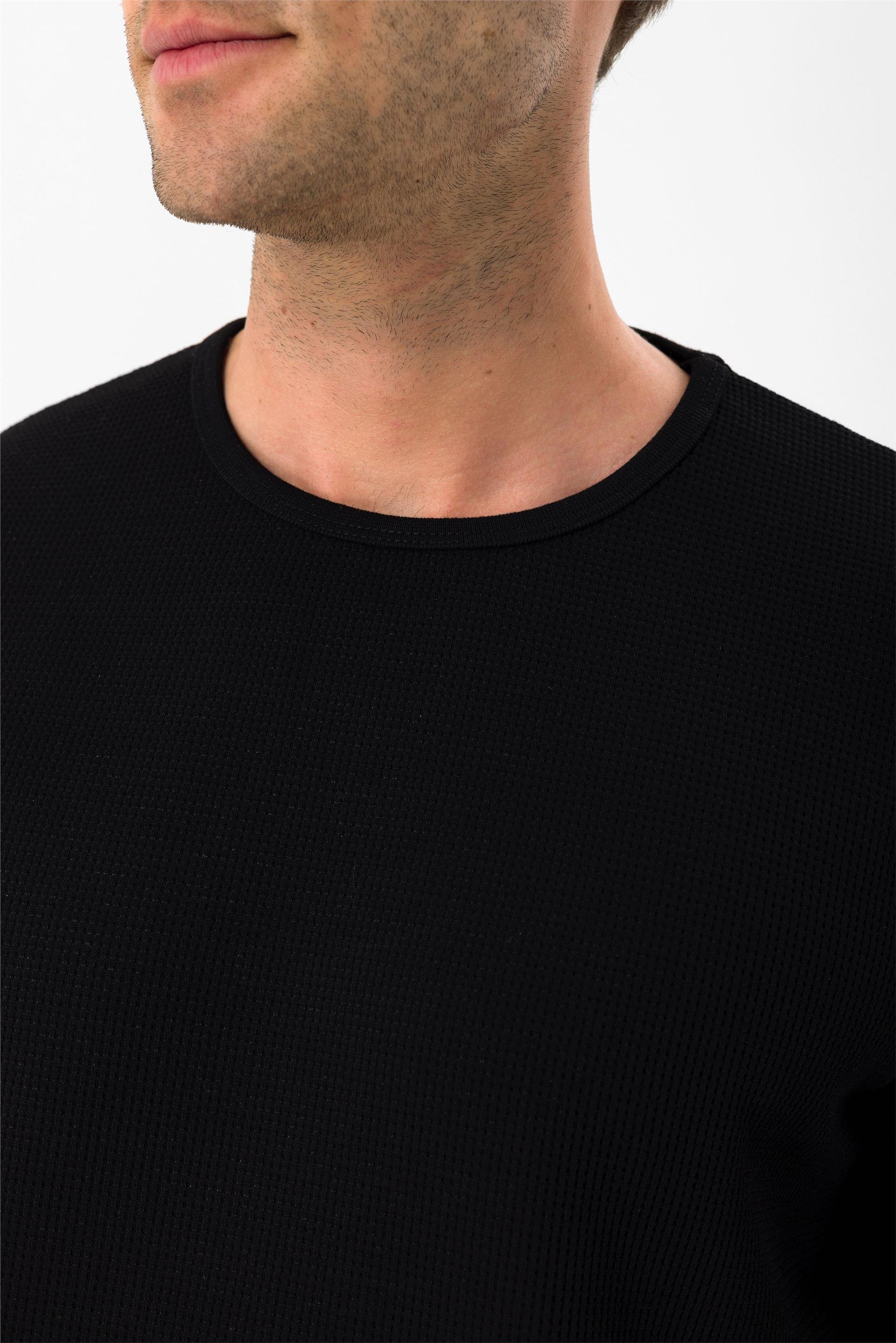 SİYAH 10 Slim Armürlü O Yaka  Sweatshirt