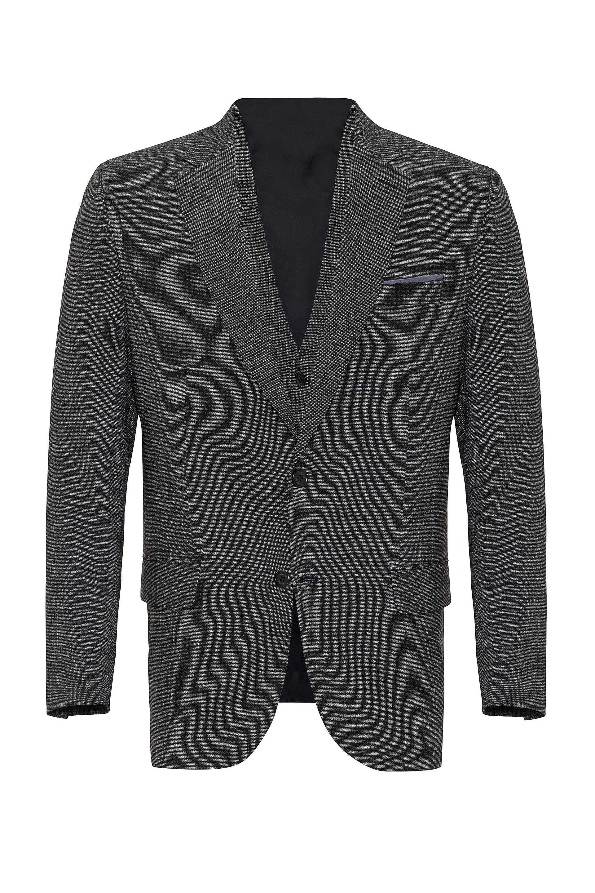 Siyah Regular Armürlü Mono Yaka 4 Drop                                                       Yelekli Takım Elbise