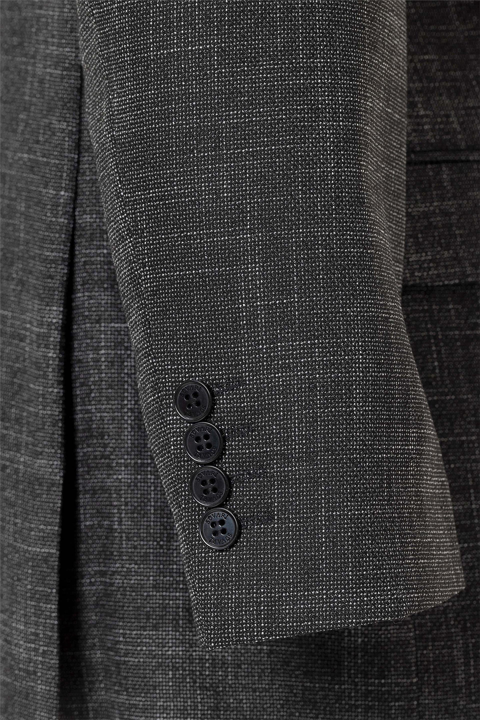 Siyah Regular Armürlü Mono Yaka 4 Drop                                                       Yelekli Takım Elbise