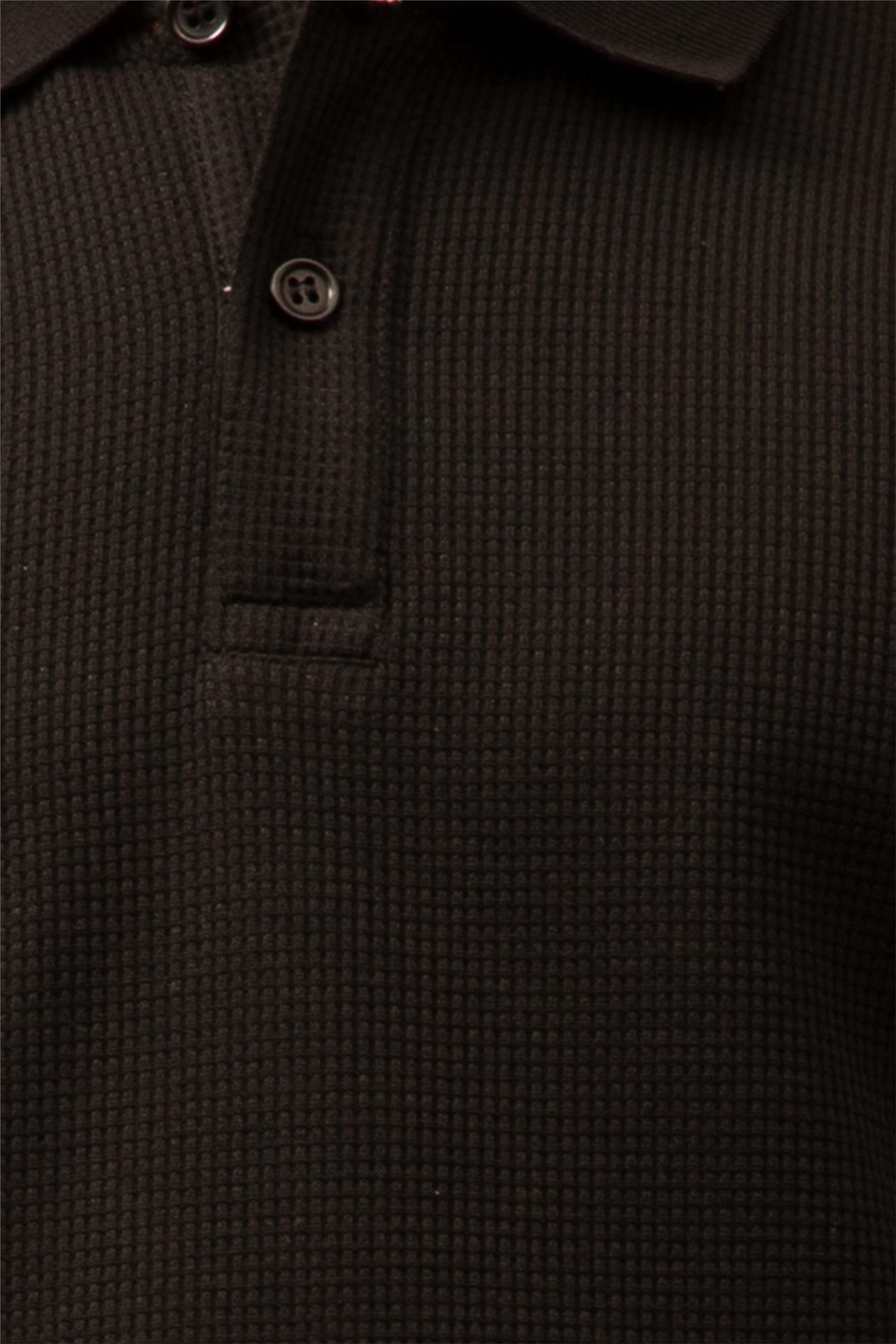Siyah Regular Armürlü Polo Yaka  Sweatshirt