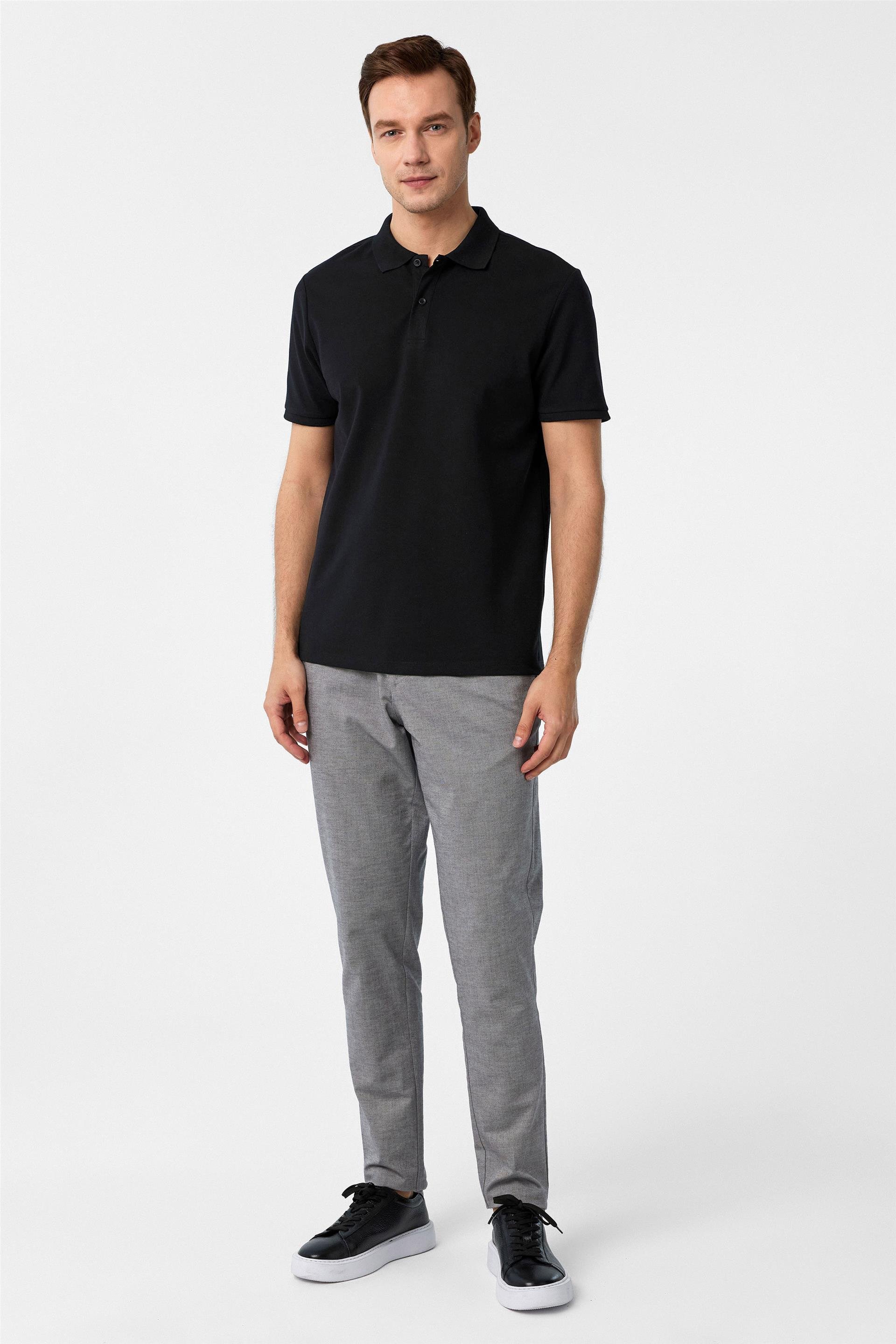 Siyah Regular Armürlü Polo Yaka Tişört