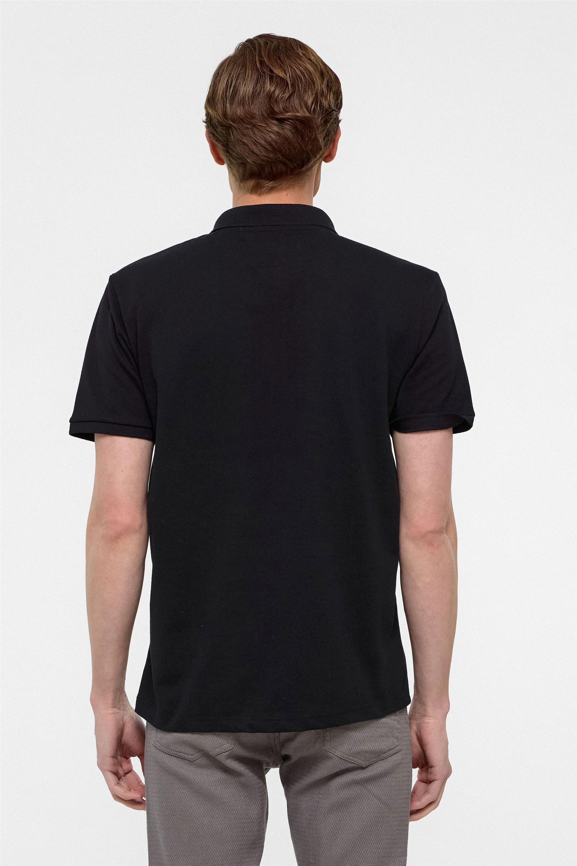 Siyah Regular Armürlü Polo Yaka Tişört