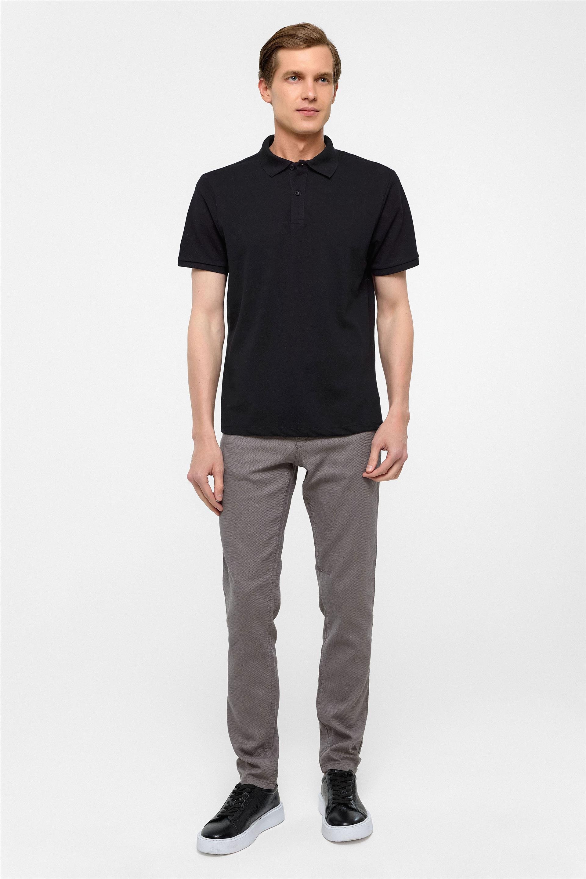Siyah Regular Armürlü Polo Yaka Tişört