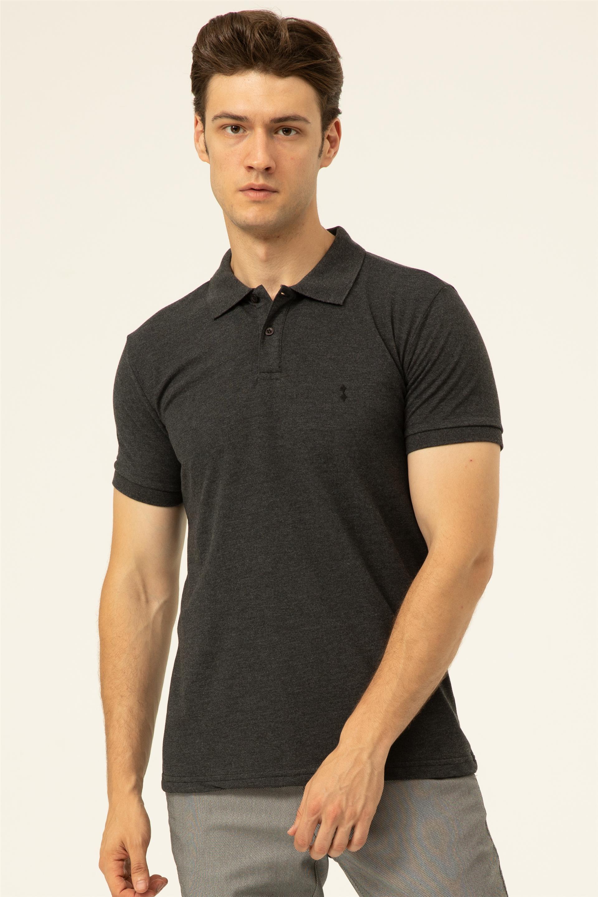 Siyah Regular Armürlü Polo Yaka  Tişört