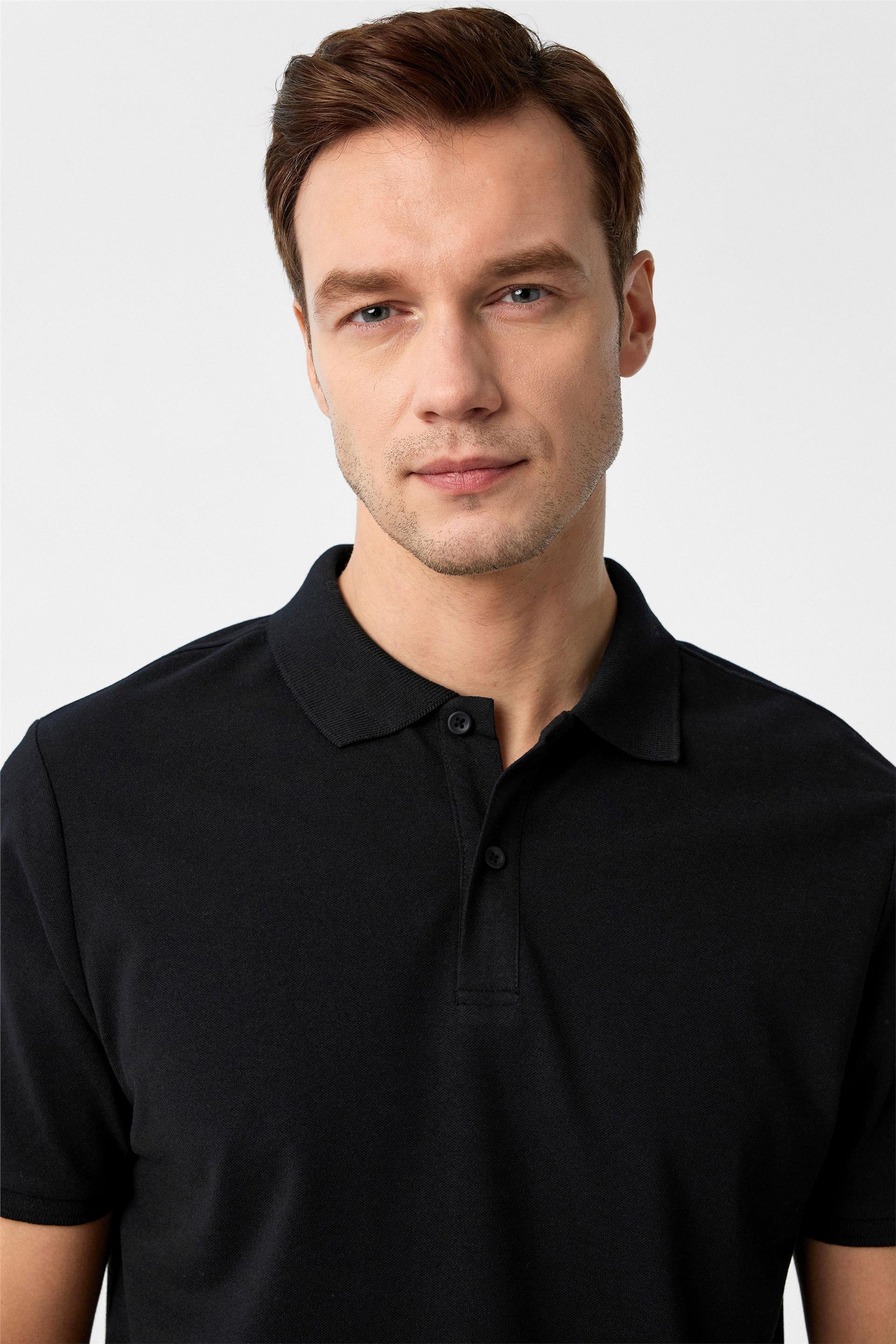 Siyah Regular Armürlü Polo Yaka Tişört