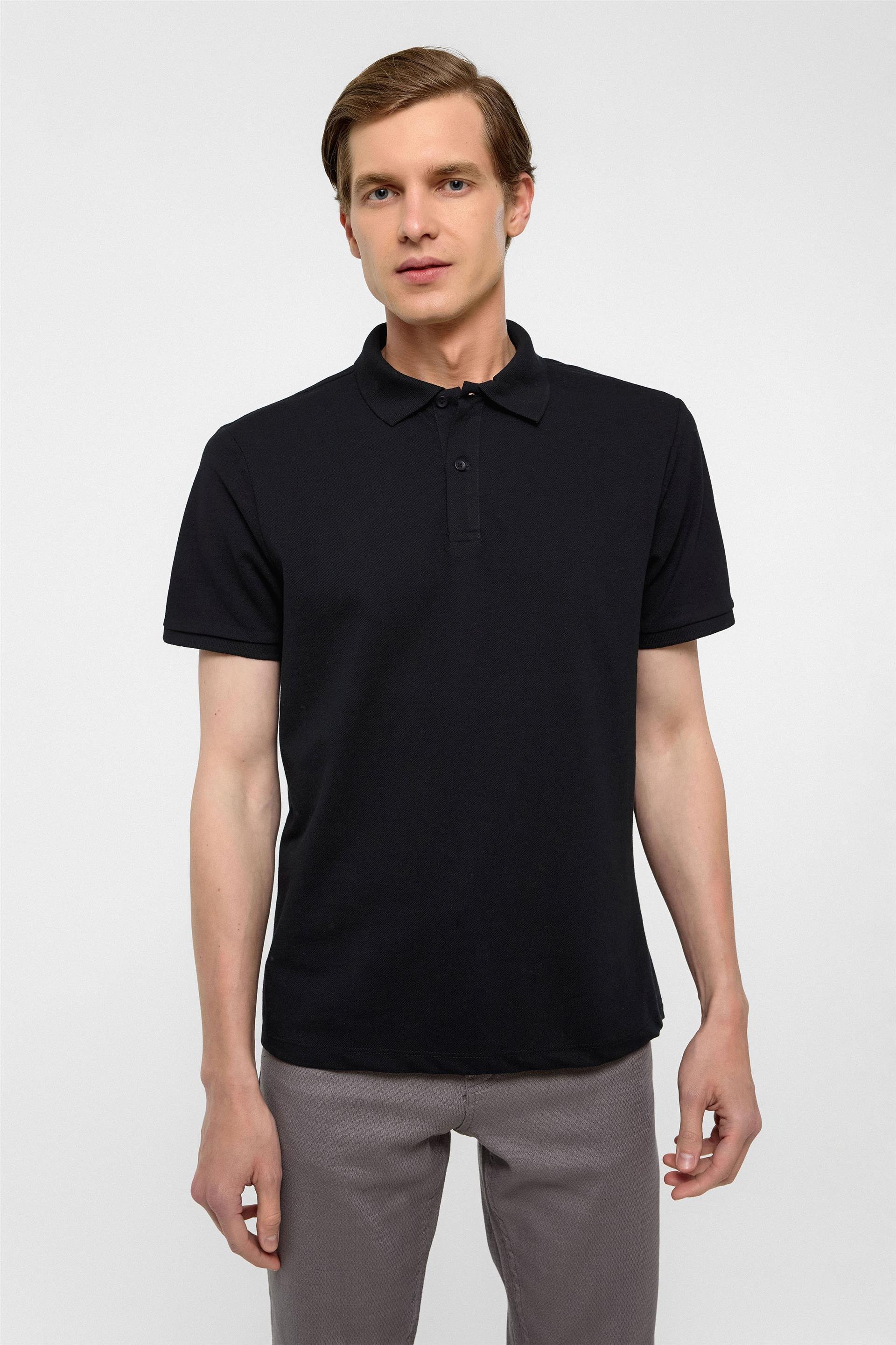 Siyah Regular Armürlü Polo Yaka Tişört