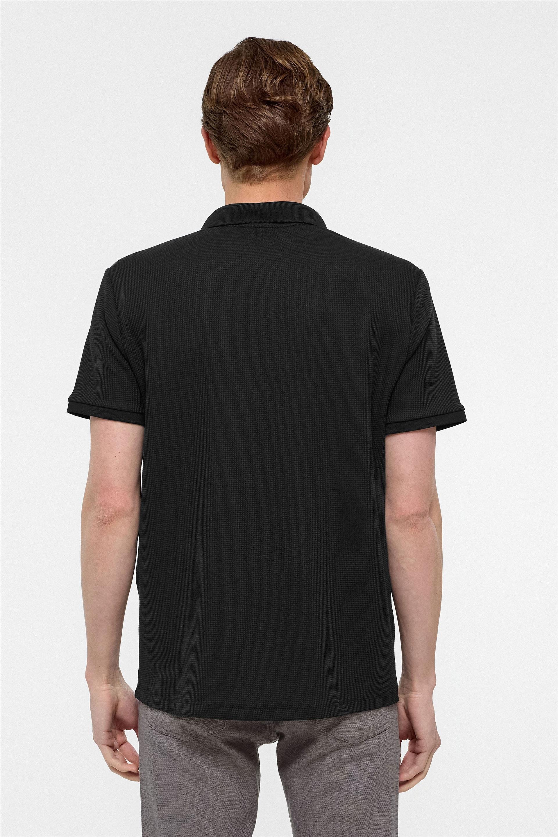 Siyah Regular Armürlü Polo Yaka Tişört
