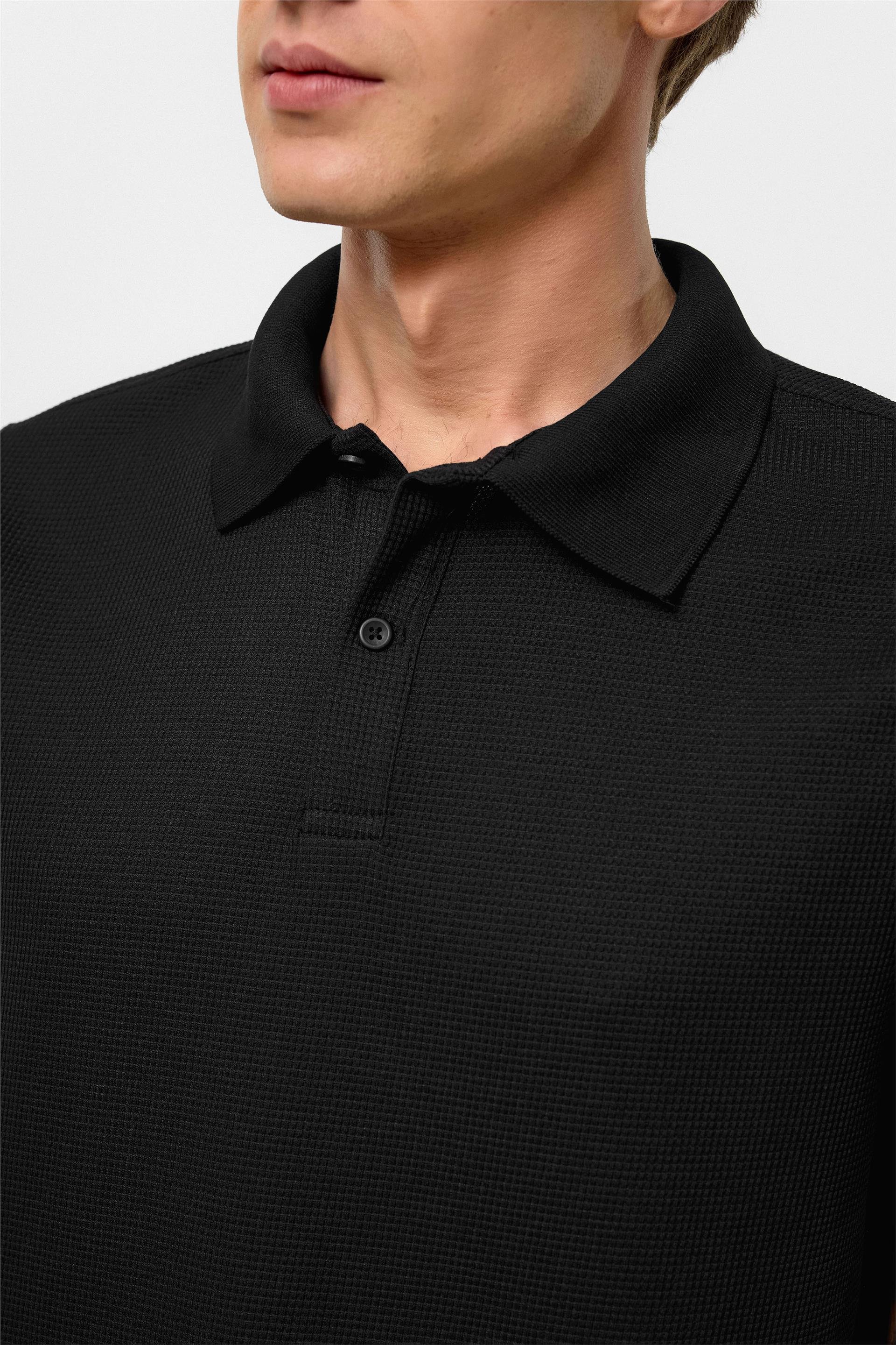 Siyah Regular Armürlü Polo Yaka Tişört