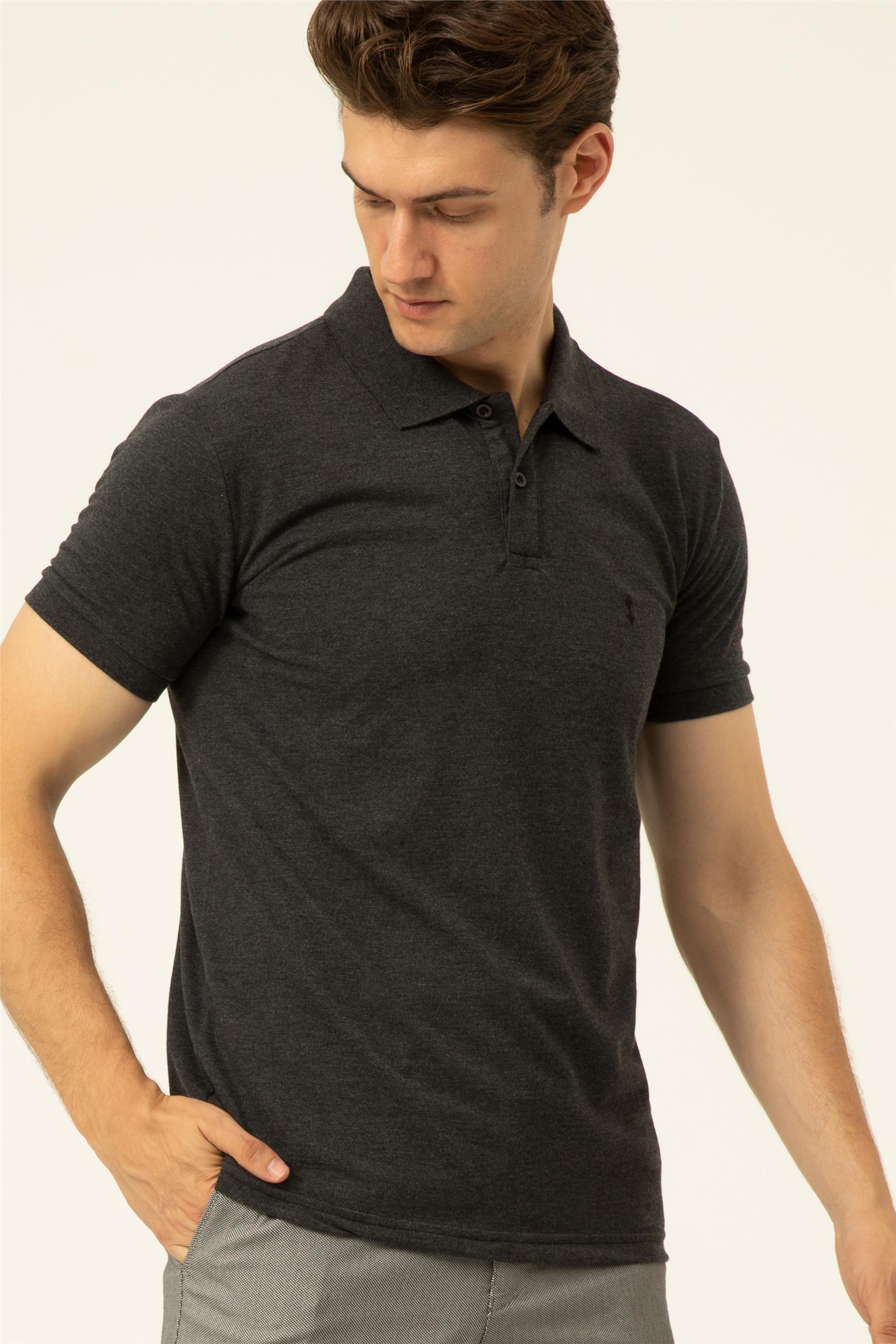 Siyah Regular Armürlü Polo Yaka  Tişört