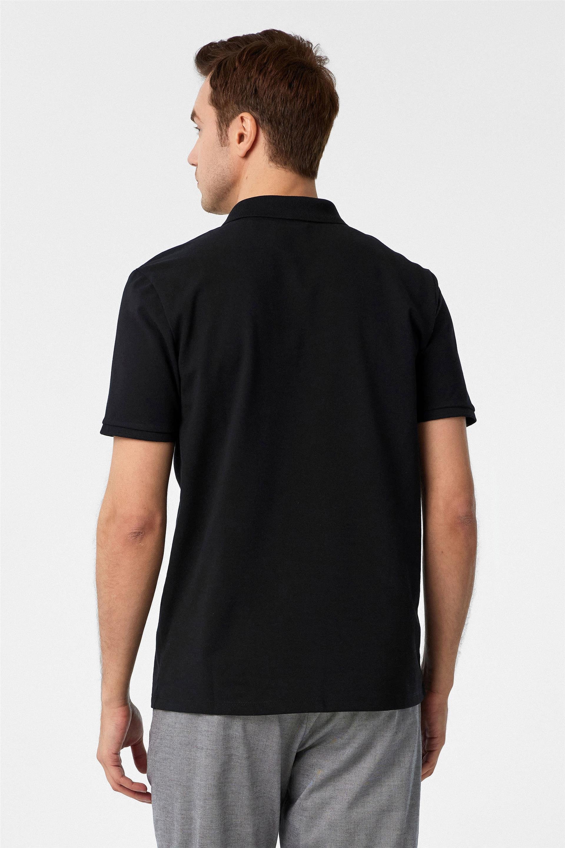 Siyah Regular Armürlü Polo Yaka Tişört
