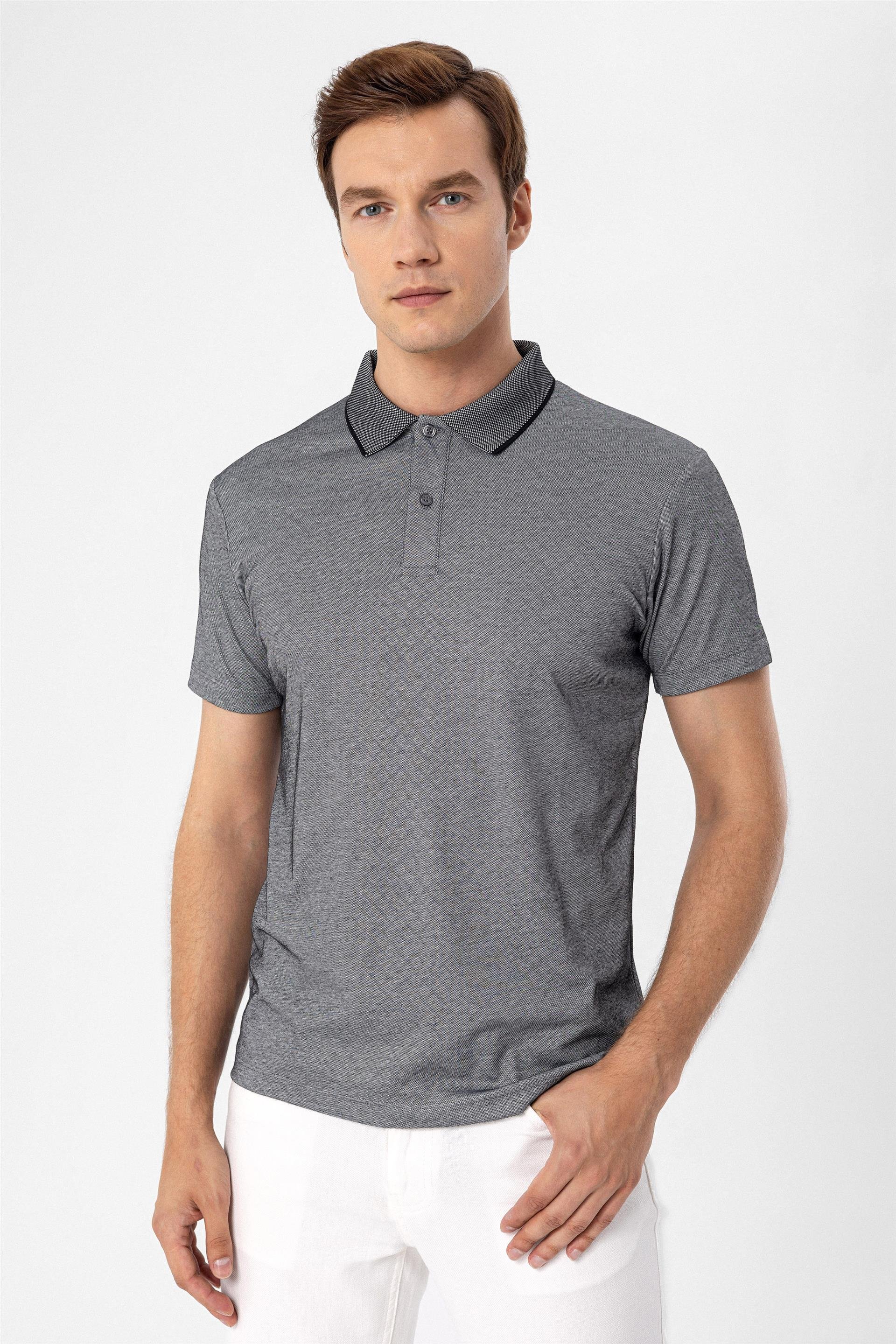 Siyah Regular Armürlü Polo Yaka  Tişört