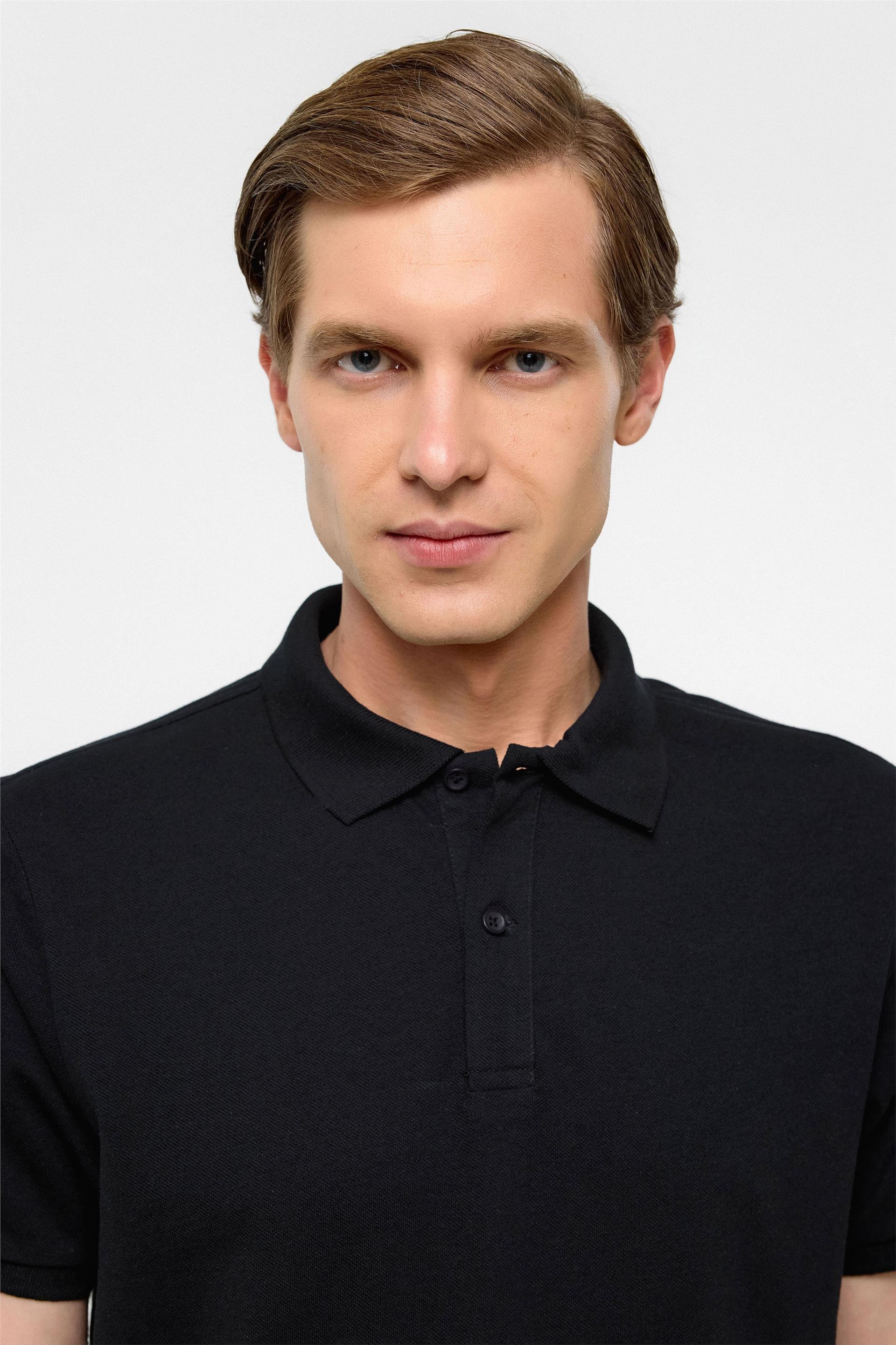 Siyah Regular Armürlü Polo Yaka Tişört