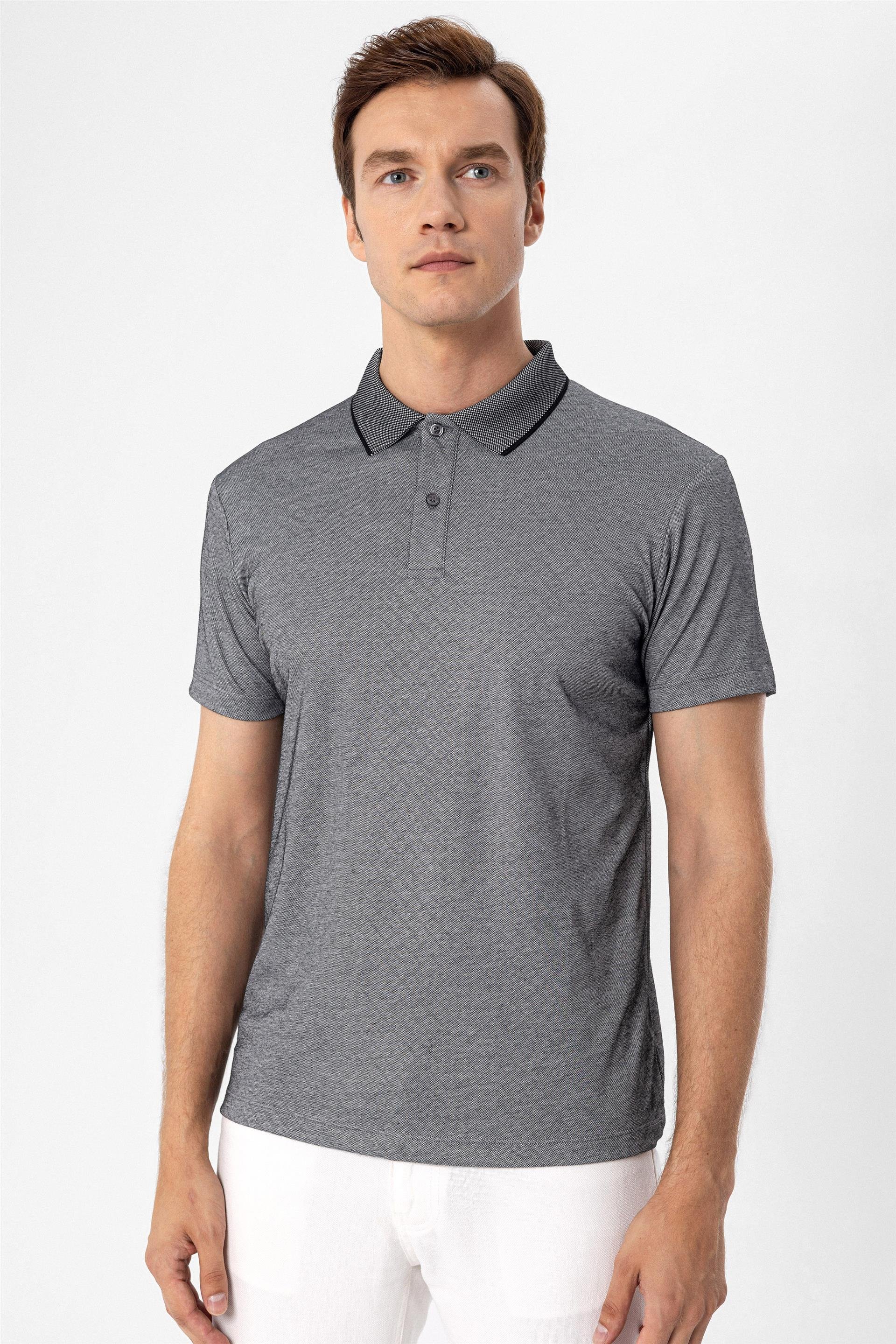 Siyah Regular Armürlü Polo Yaka  Tişört