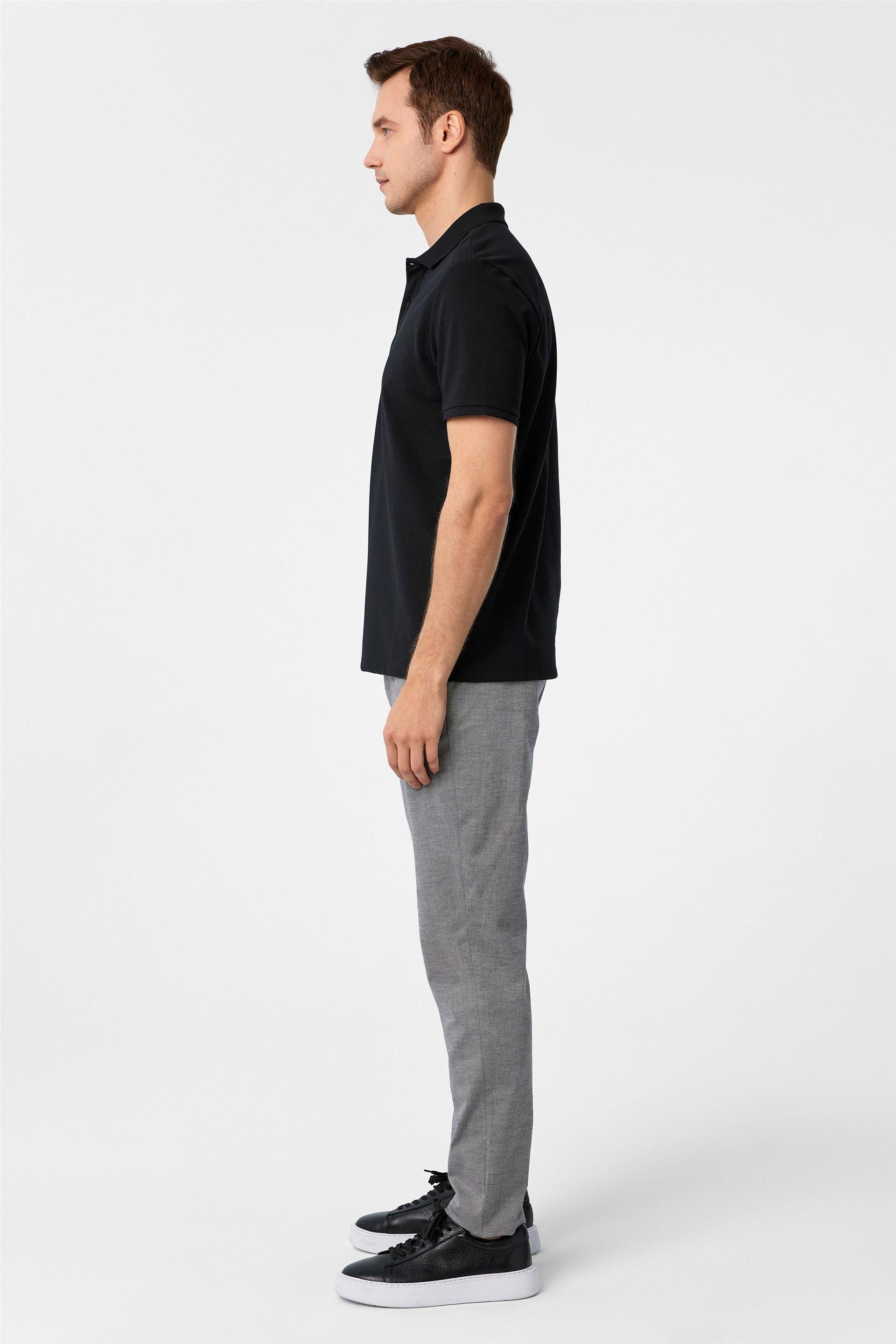 Siyah Regular Armürlü Polo Yaka Tişört