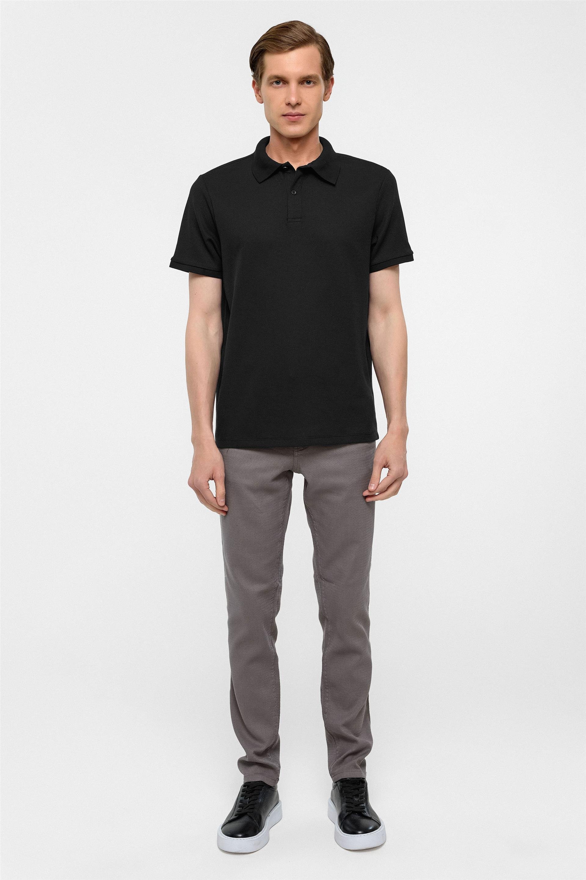 Siyah Regular Armürlü Polo Yaka Tişört