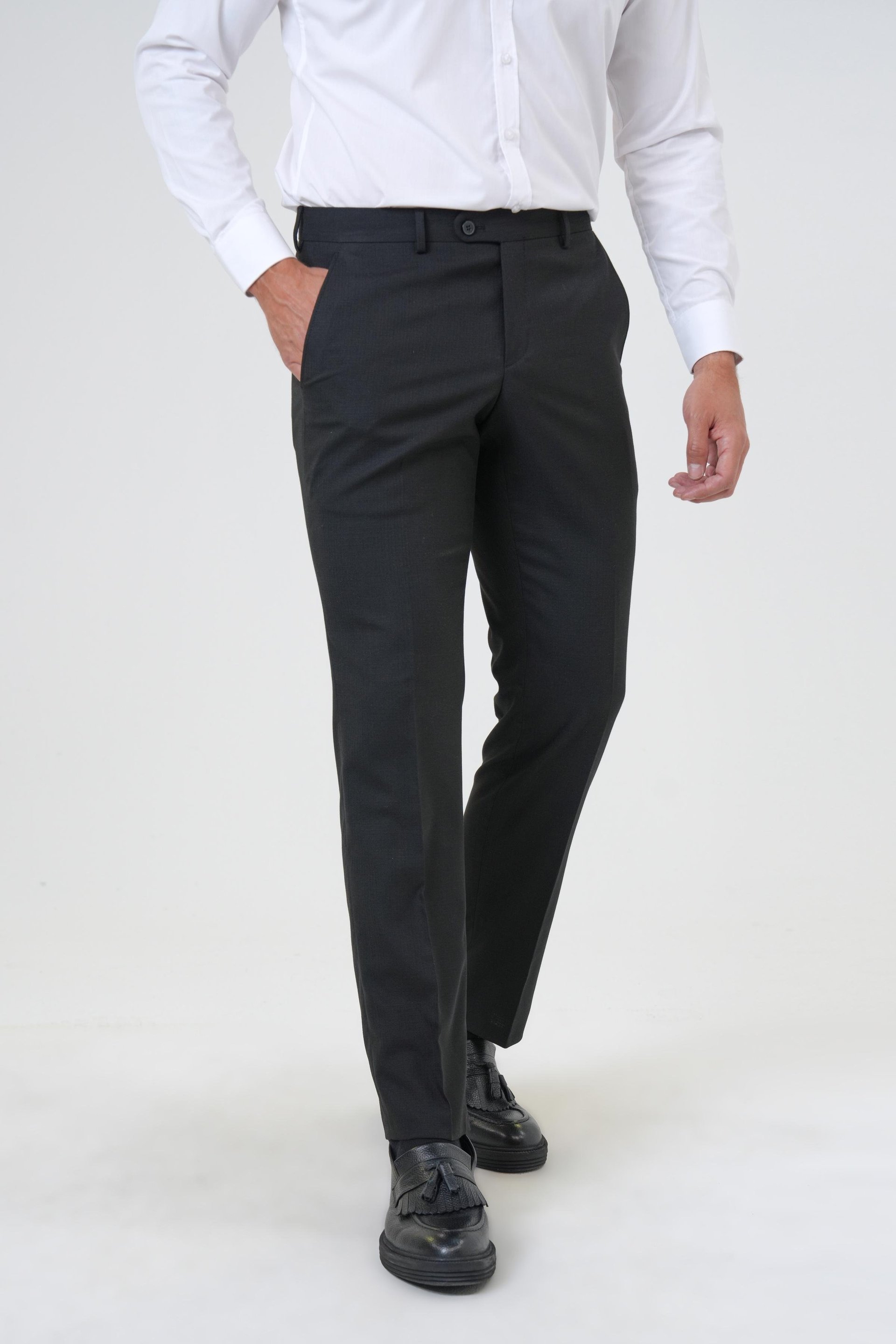 Siyah Regular Desenli Kumaş Pantolon