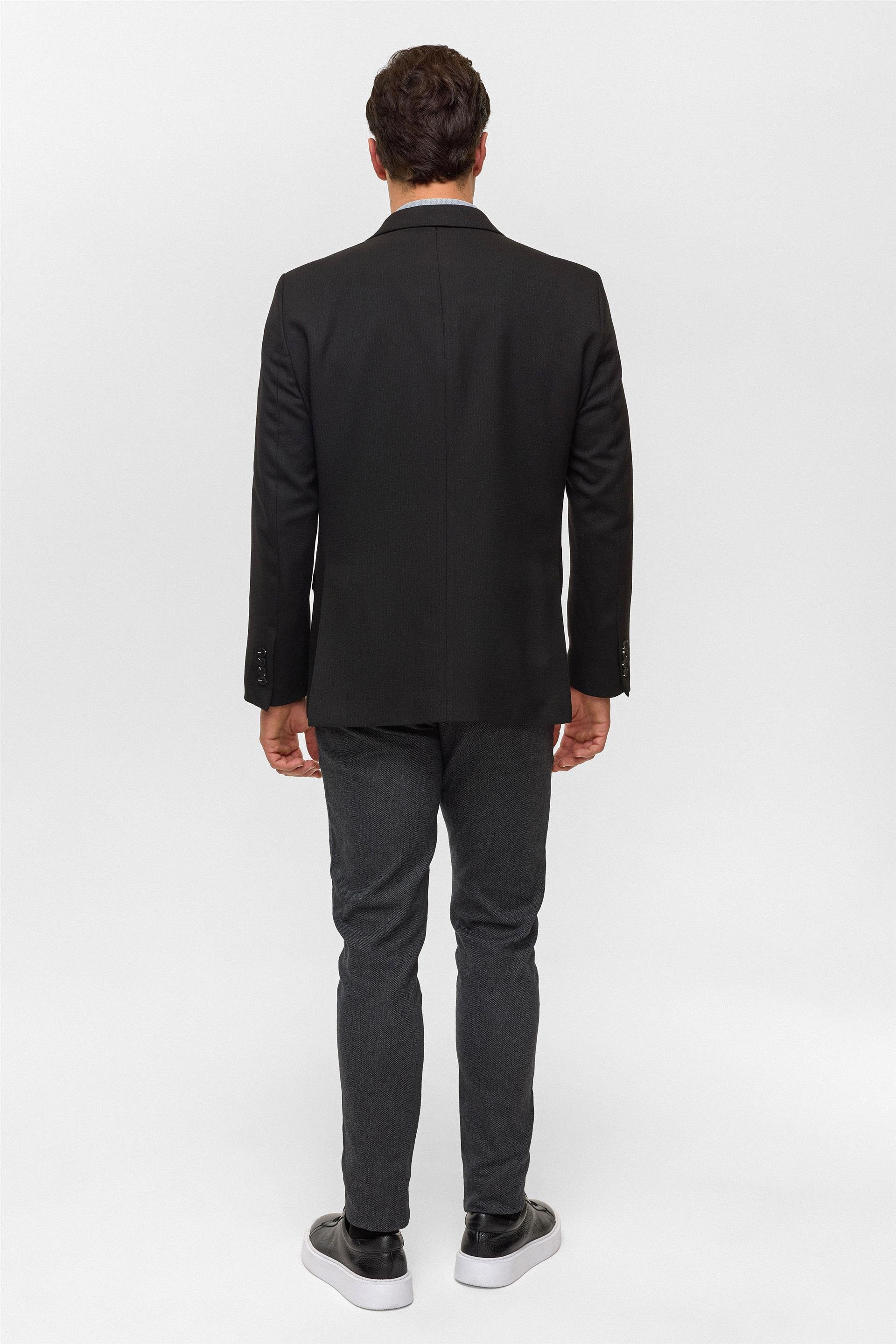 Siyah Regular Desenli Mono Yaka 6 Drop Ceket