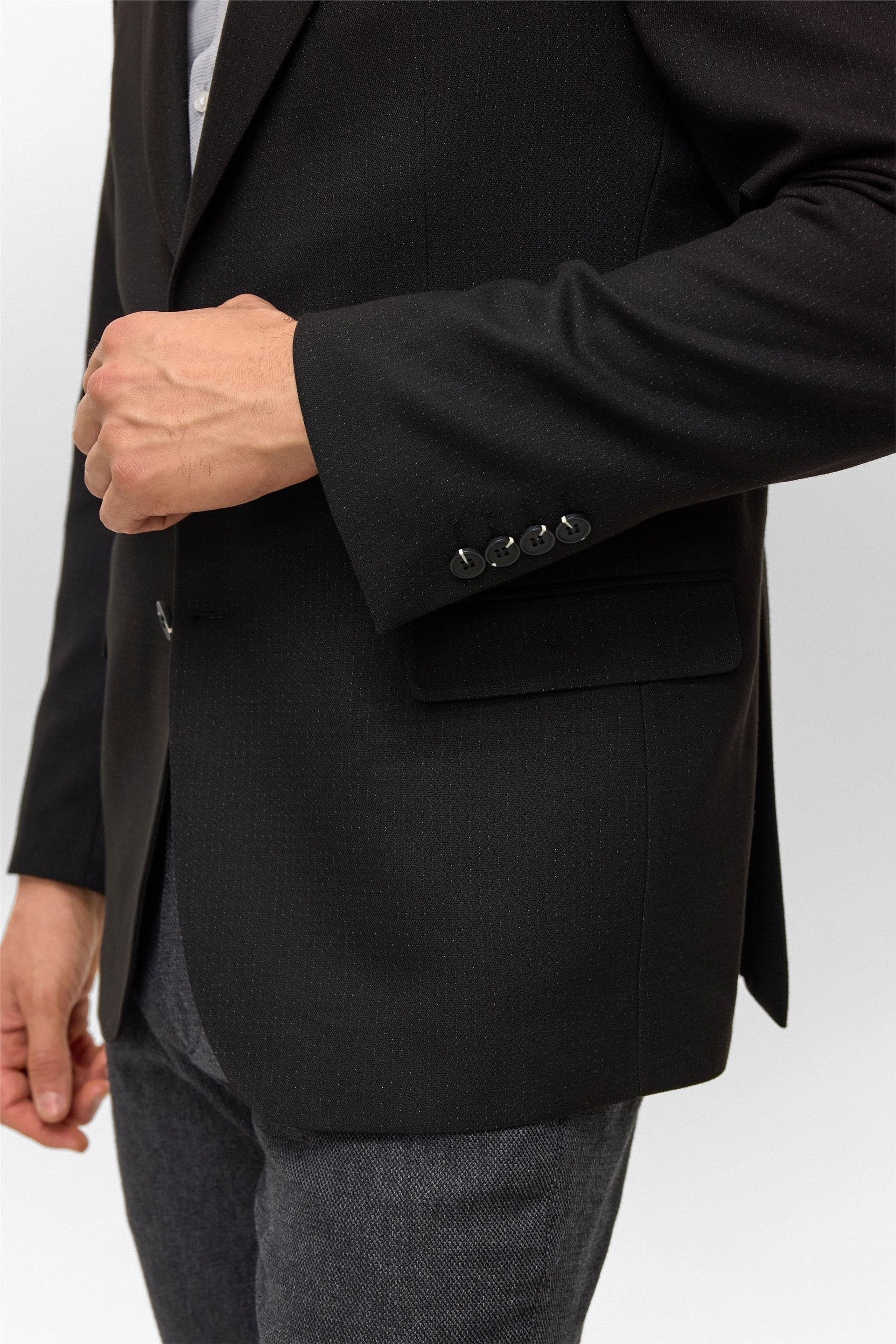 Siyah Regular Desenli Mono Yaka 6 Drop Ceket