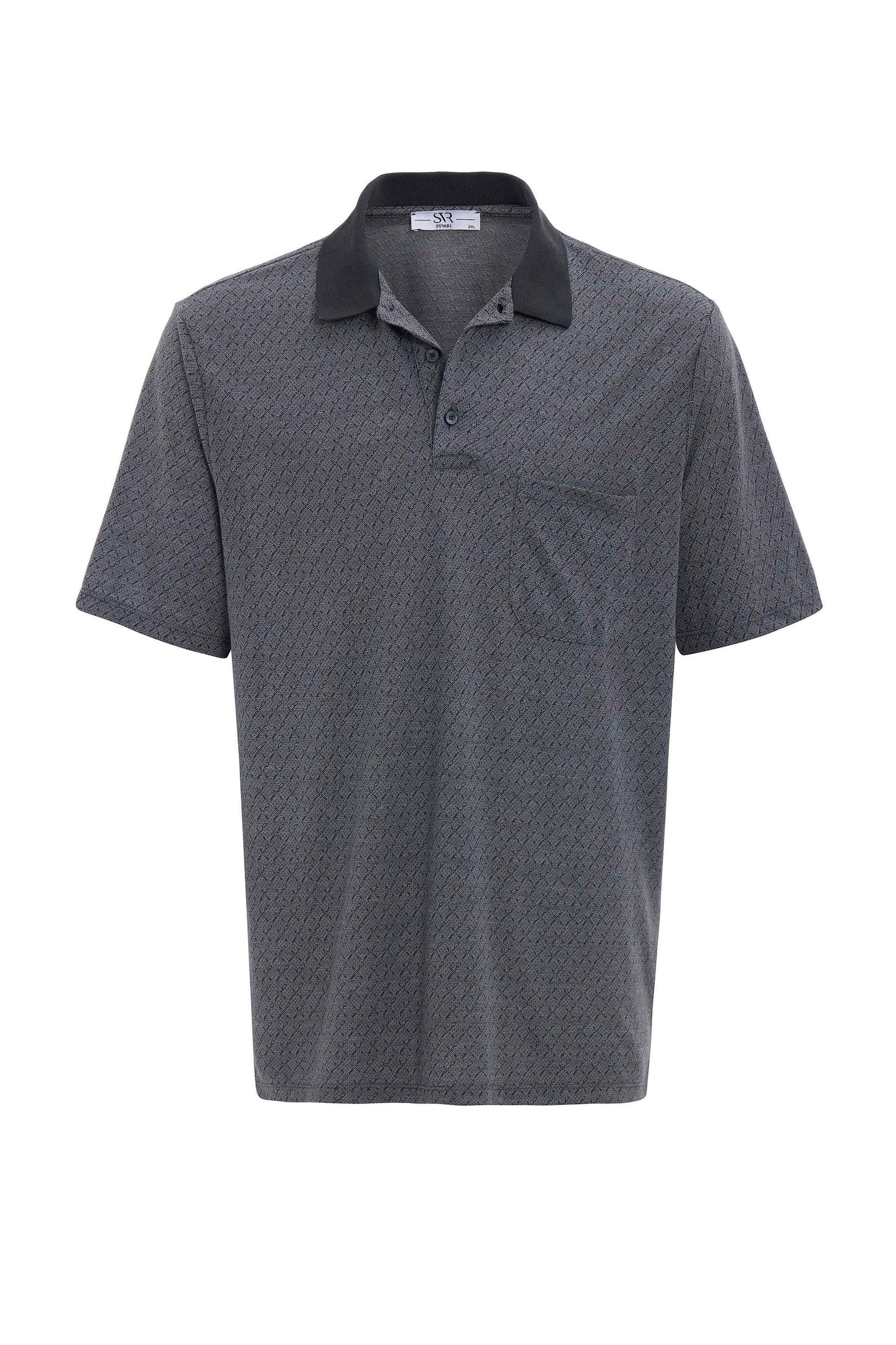 Siyah Regular Desenli Polo Yaka Tişört