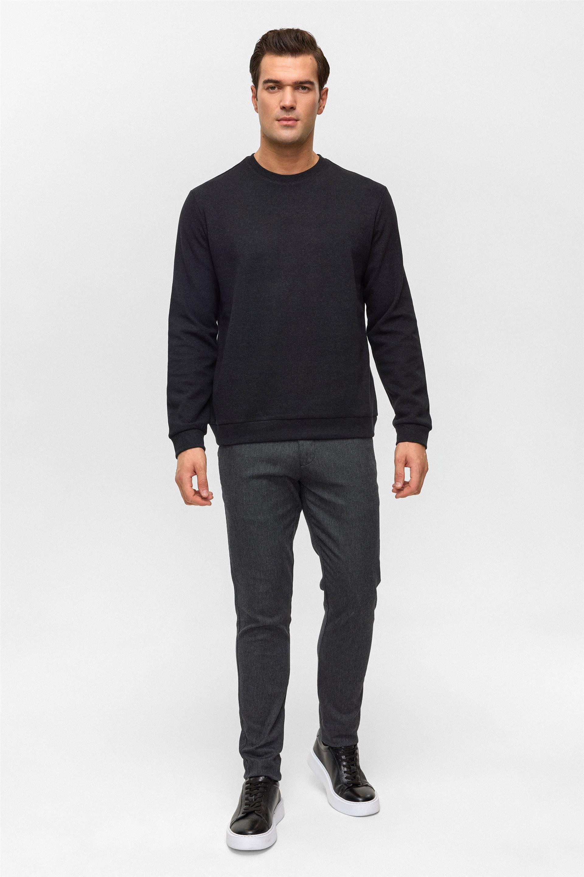 Siyah Regular Düz Bisiklet Yaka Sweatshirt