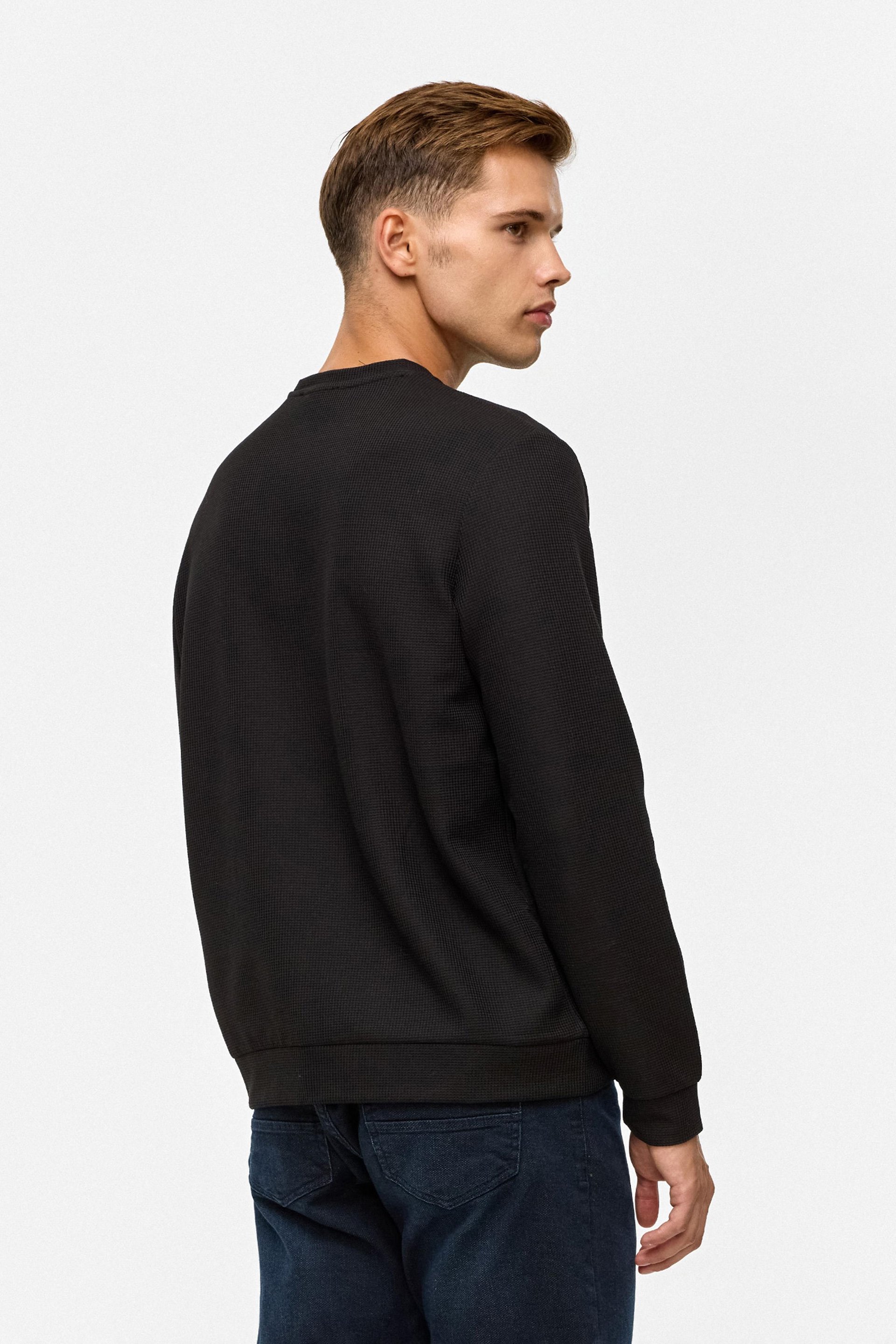 Siyah Regular Düz Bisiklet Yaka Sweatshirt