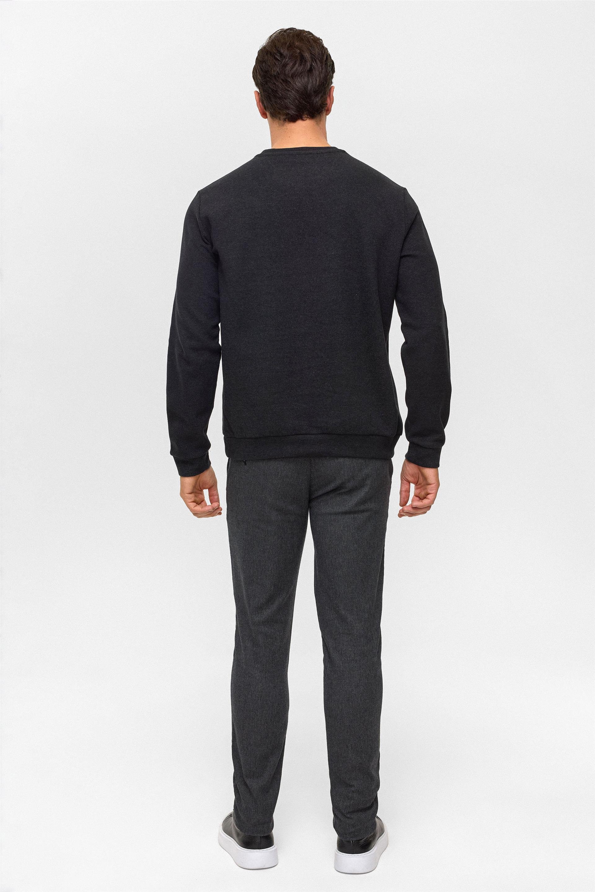 Siyah Regular Düz Bisiklet Yaka Sweatshirt