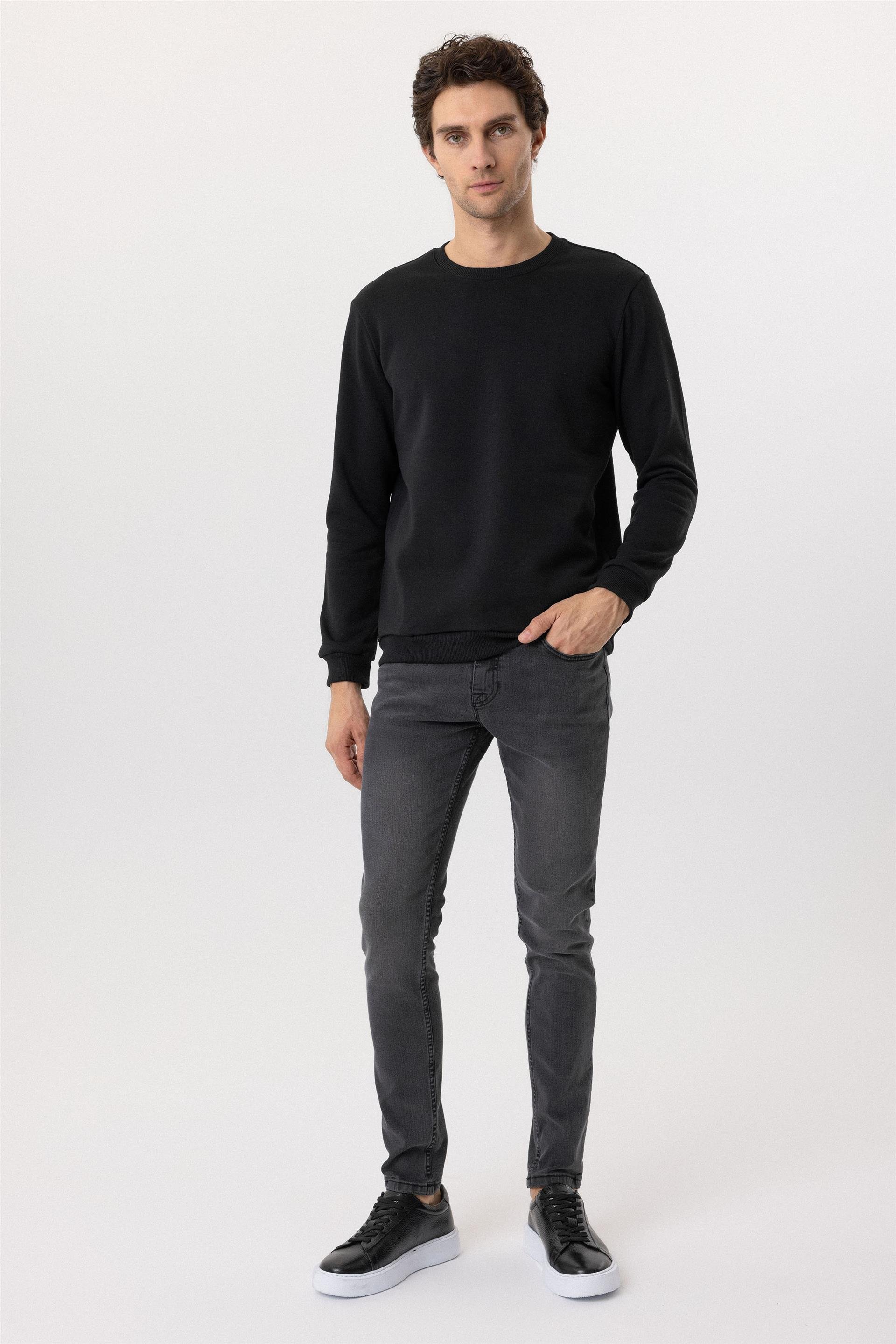 Siyah Regular Düz O Yaka Sweatshirt