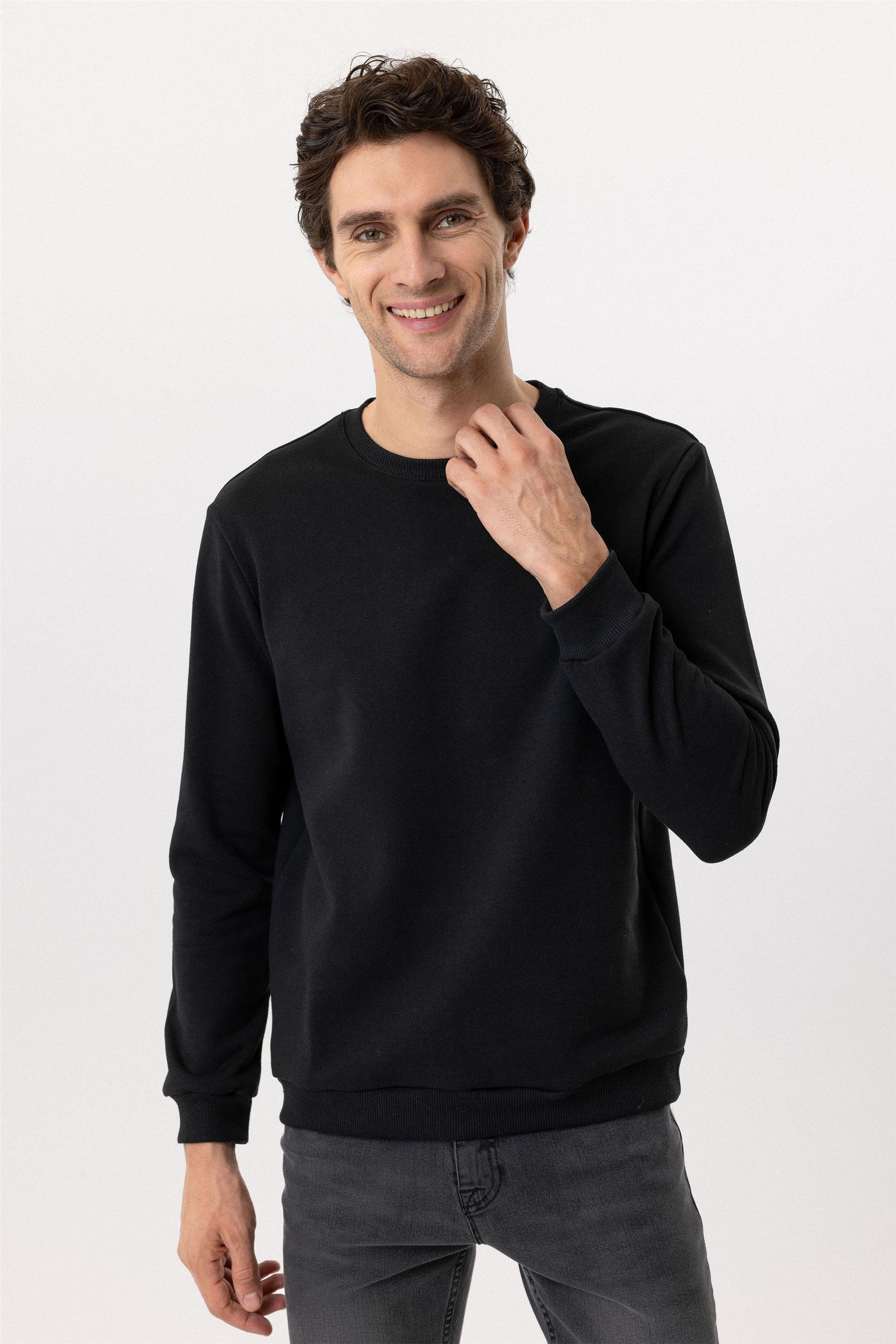 Siyah Regular Düz O Yaka Sweatshirt