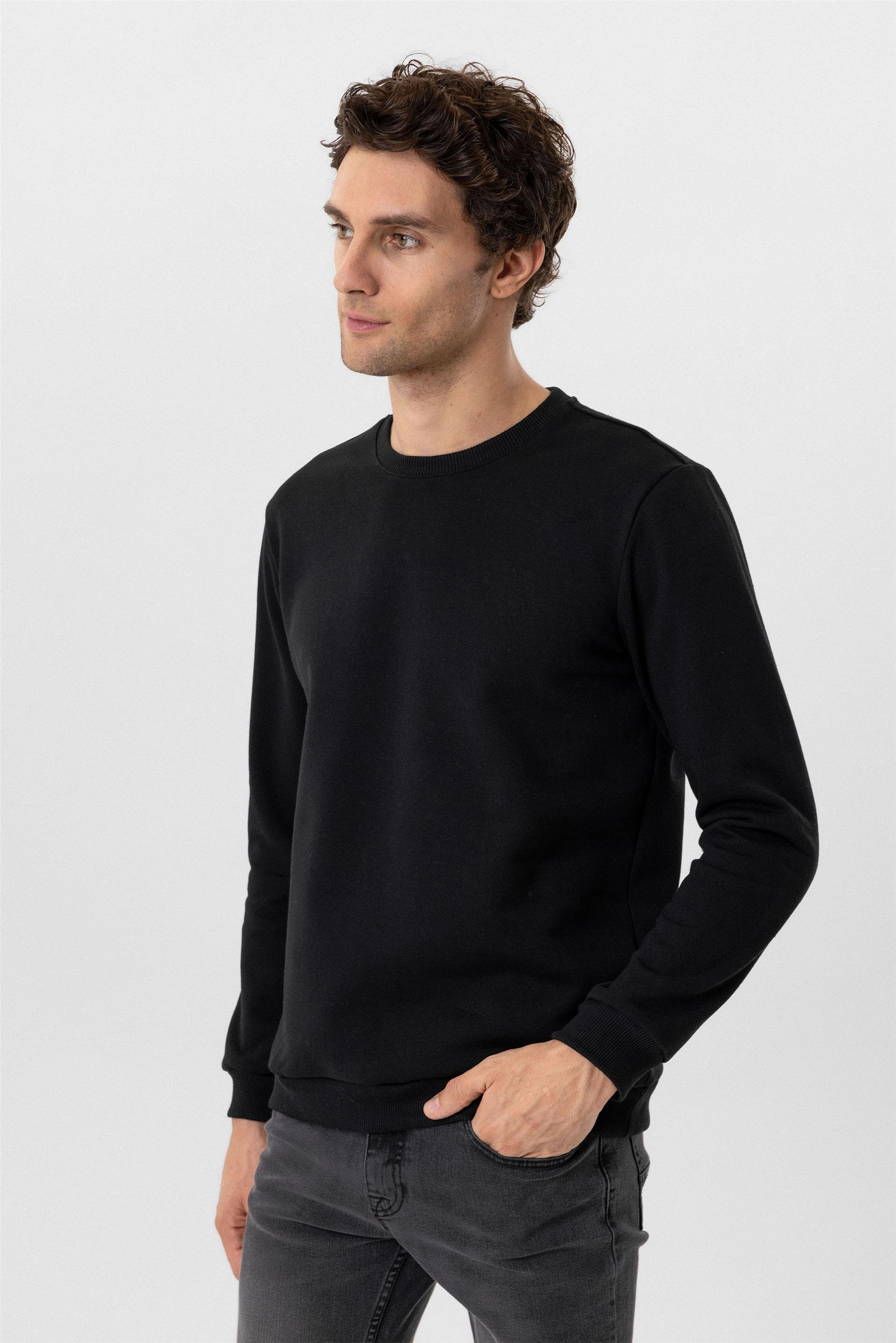 Siyah Regular Düz O Yaka Sweatshirt