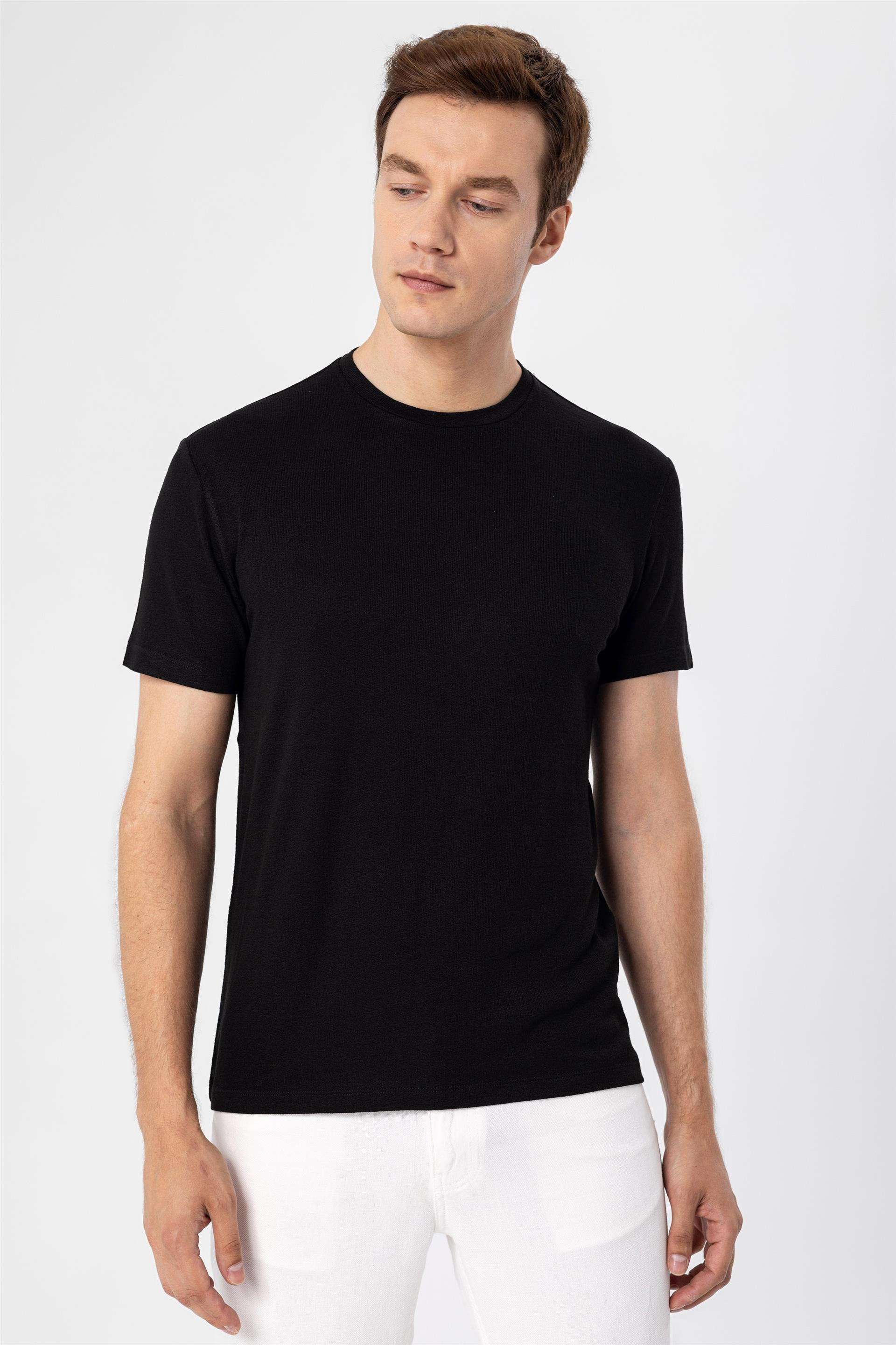 Siyah Regular Düz O Yaka  Tişört