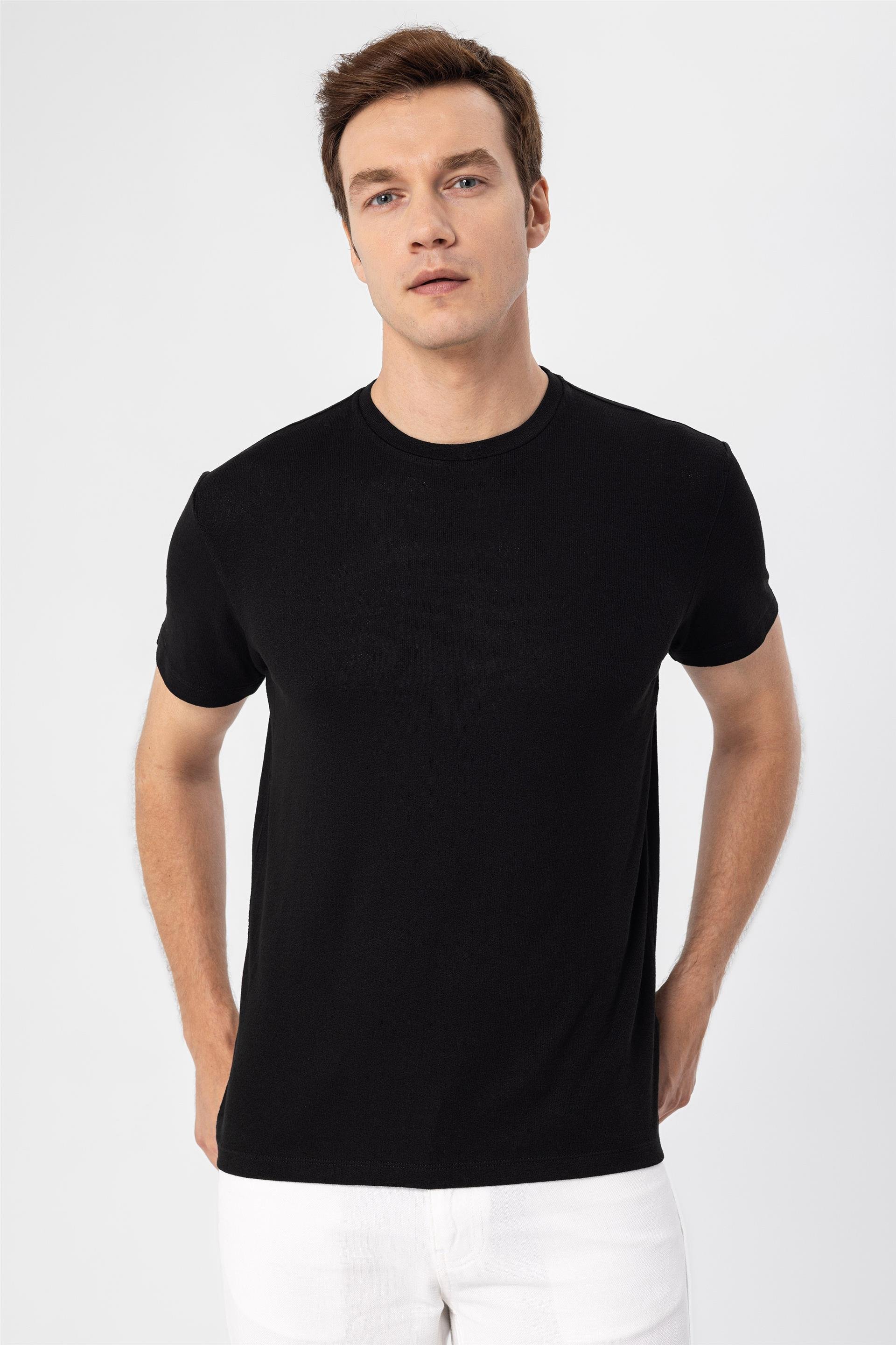 Siyah Regular Düz O Yaka  Tişört