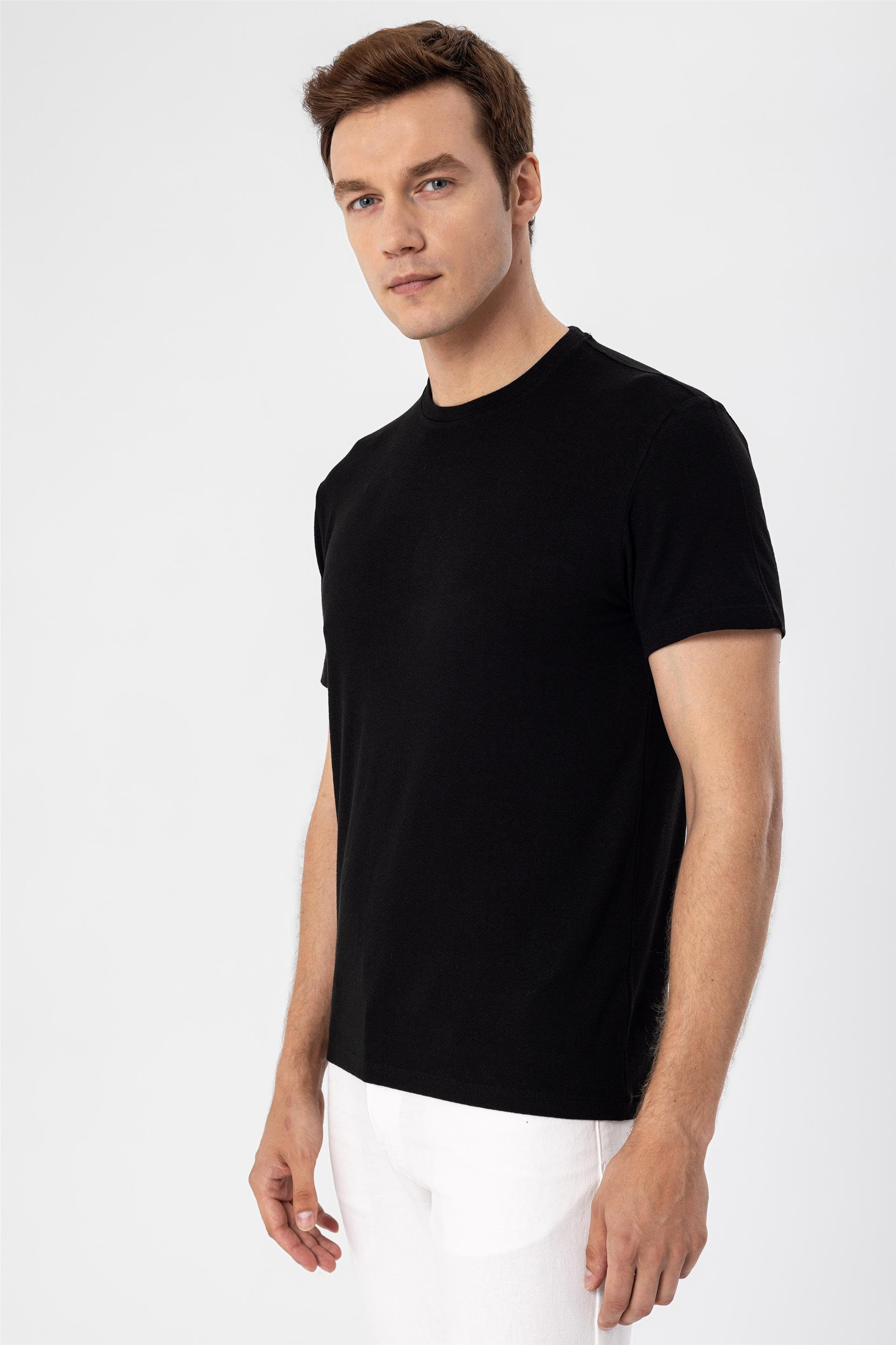 Siyah Regular Düz O Yaka  Tişört