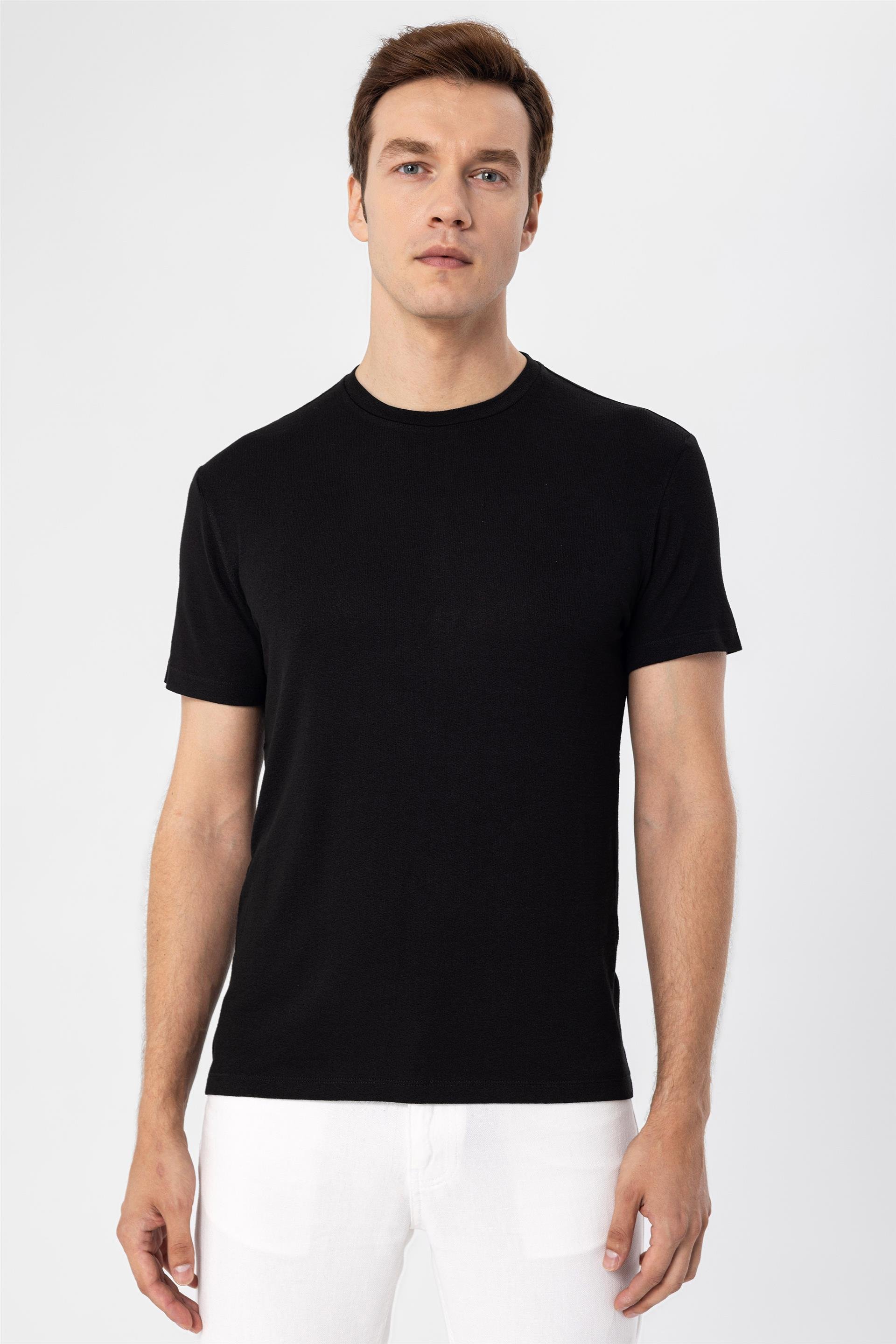 Siyah Regular Düz O Yaka  Tişört