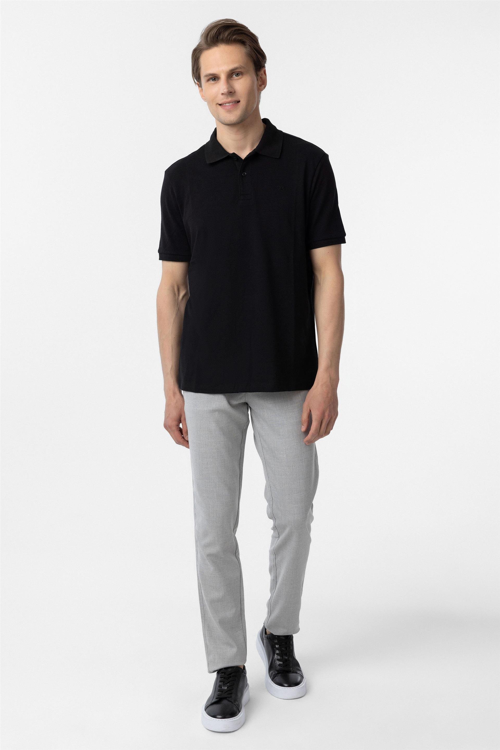 Siyah Regular Düz Polo Yaka Tişört