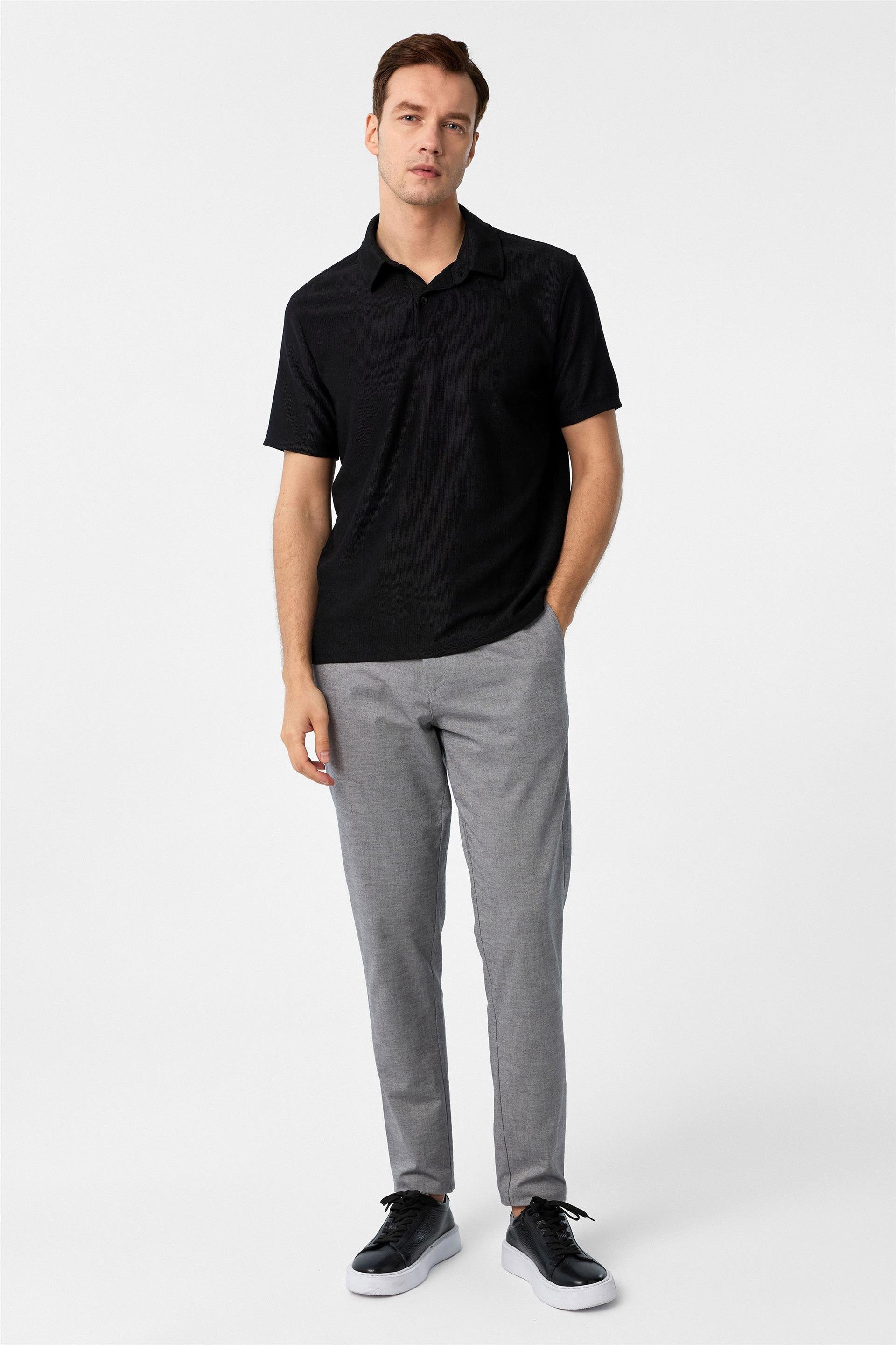 Siyah Regular Düz Polo Yaka Tişört