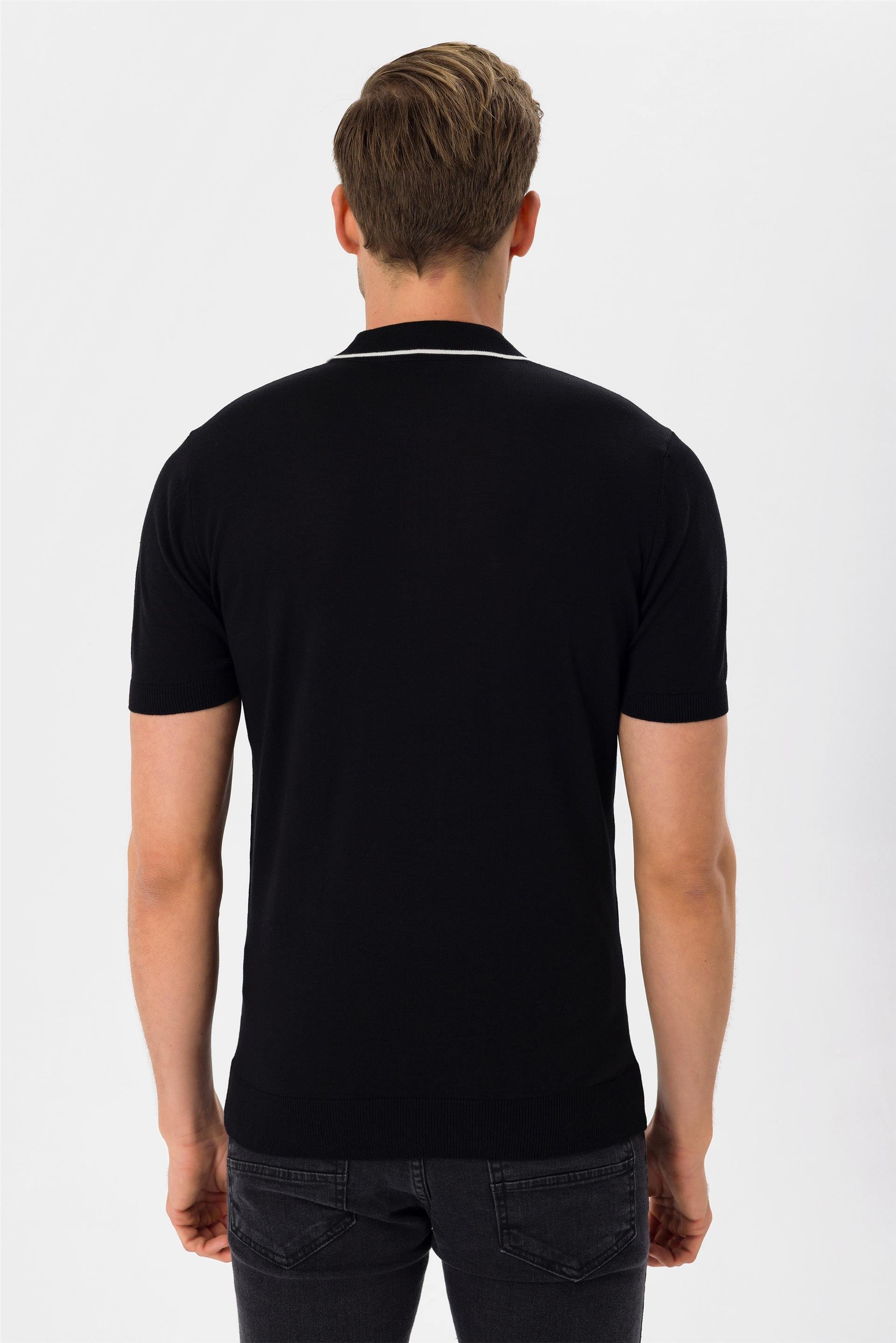 Siyah Regular Düz Polo Yaka  Triko