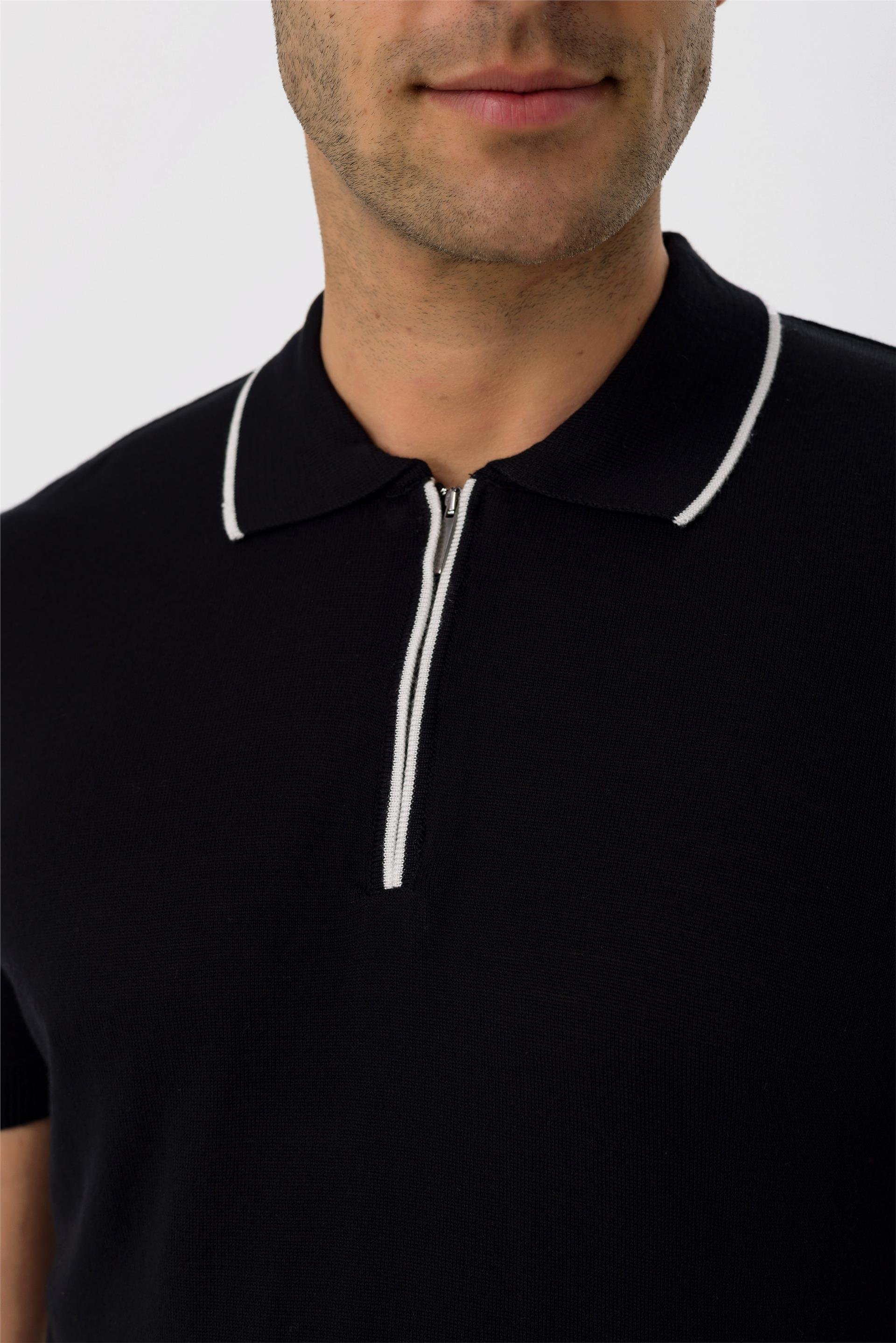 Siyah Regular Düz Polo Yaka  Triko